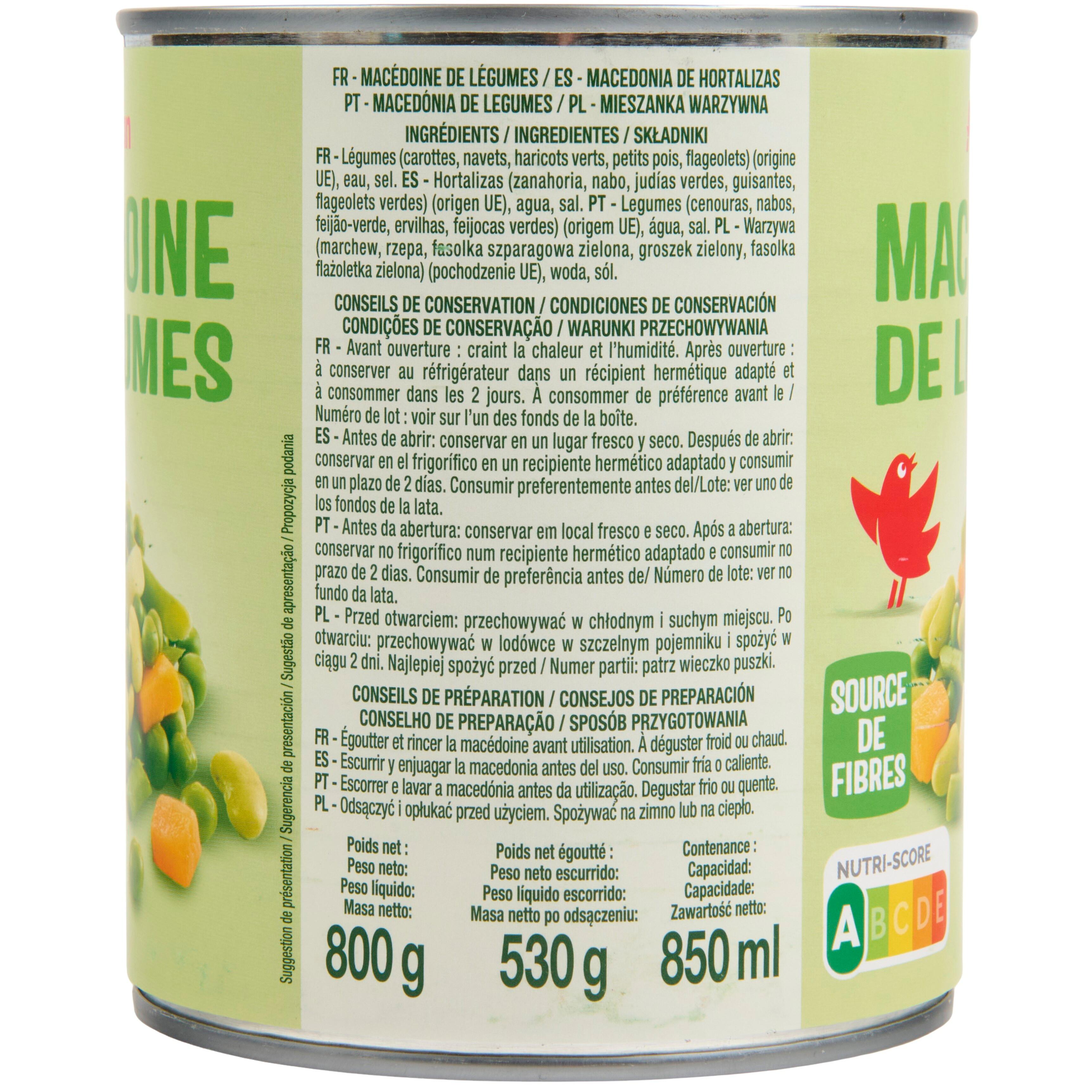 Voir la diapositive 4 : AUCHAN Macédoine de légumes 530g
