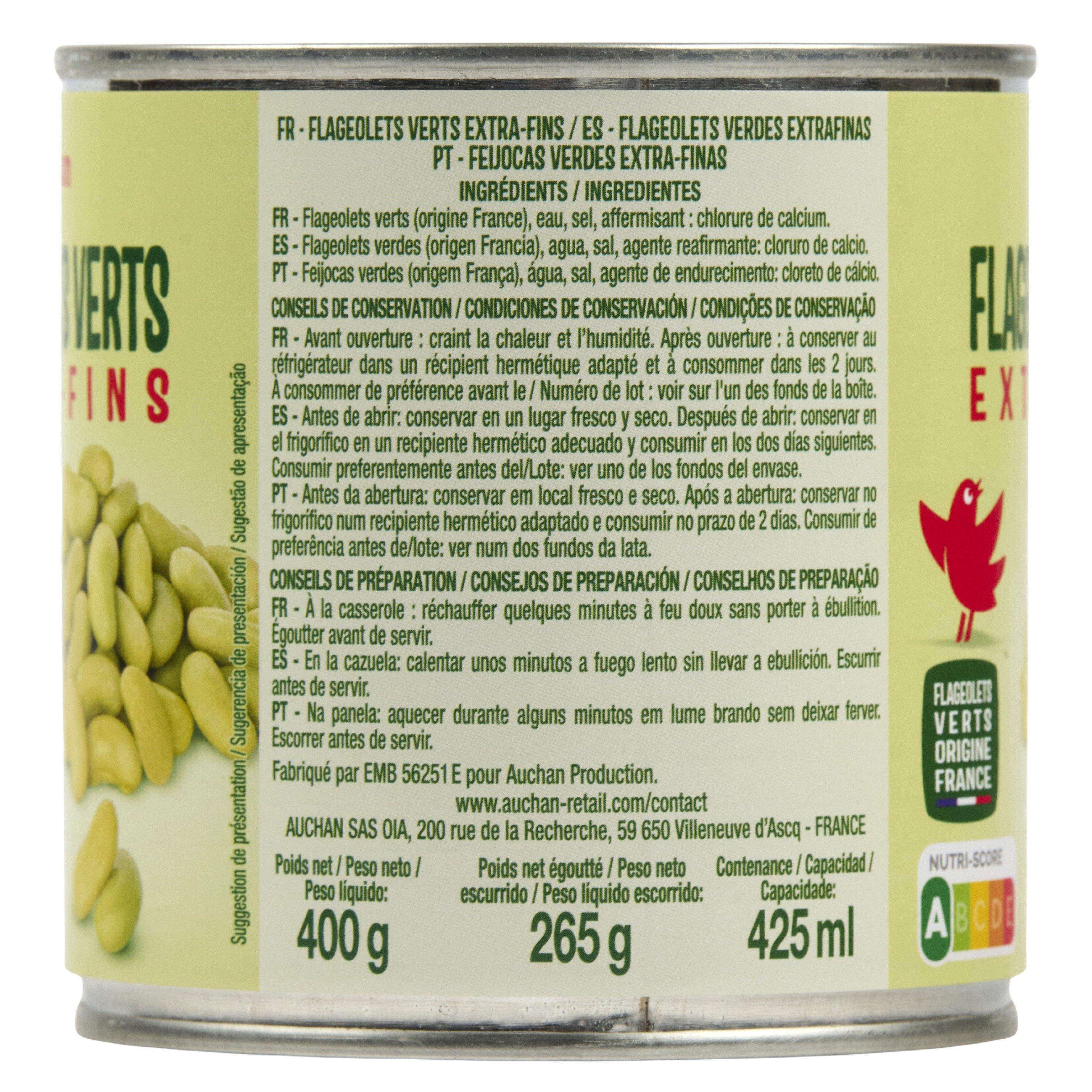 Voir la diapositive 2 : AUCHAN Flageolets verts extra fins 265g