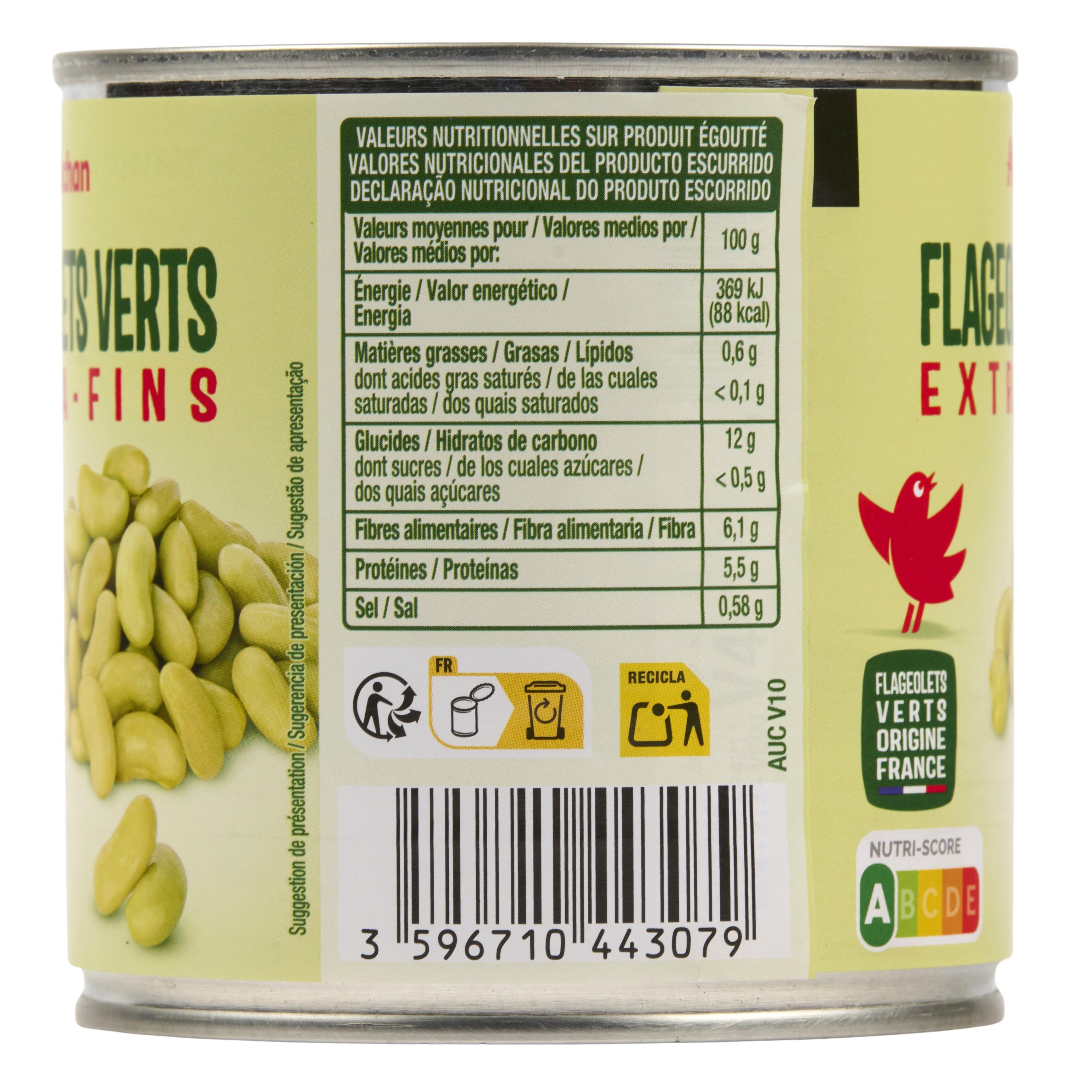 Voir la diapositive 3 : AUCHAN Flageolets verts extra fins 265g