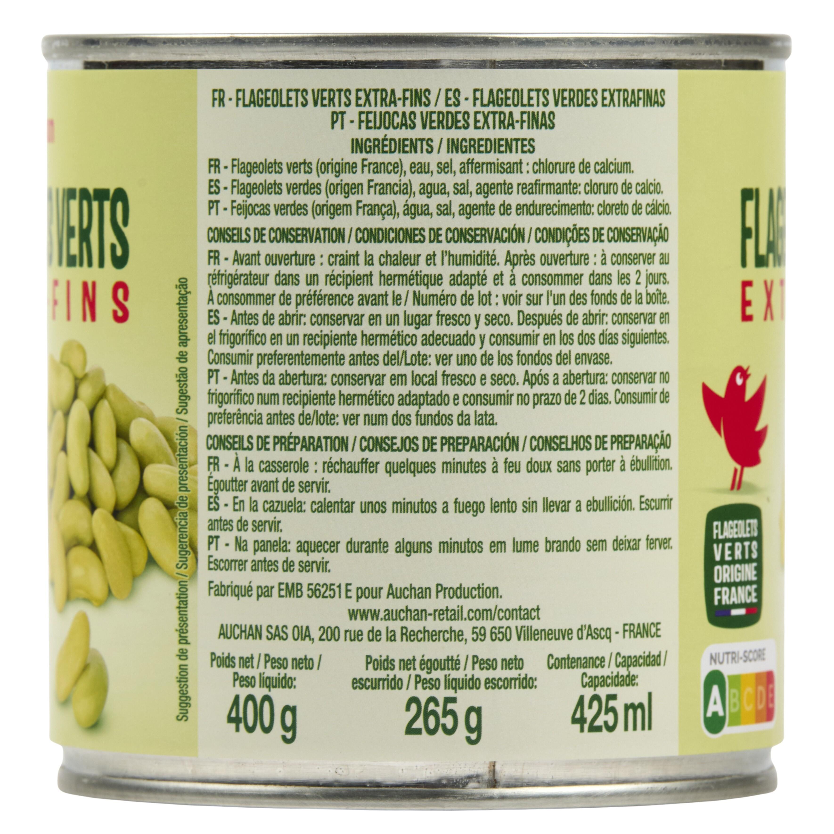 Voir la diapositive 6 : AUCHAN Flageolets verts extra fins 265g