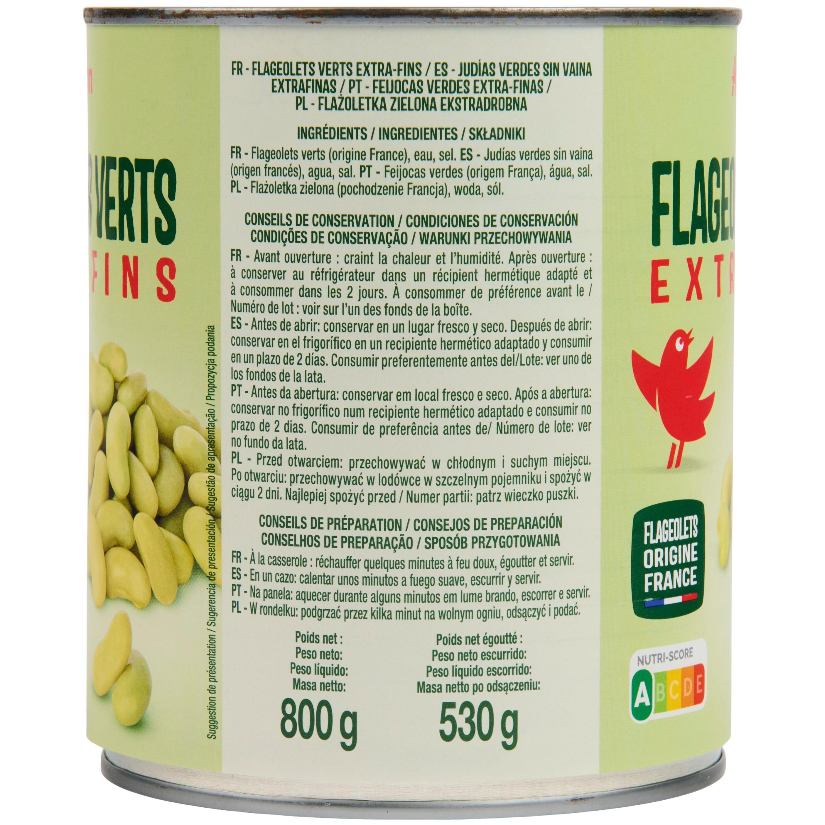 Voir la diapositive 4 : AUCHAN Flageolets verts extra-fins 530g