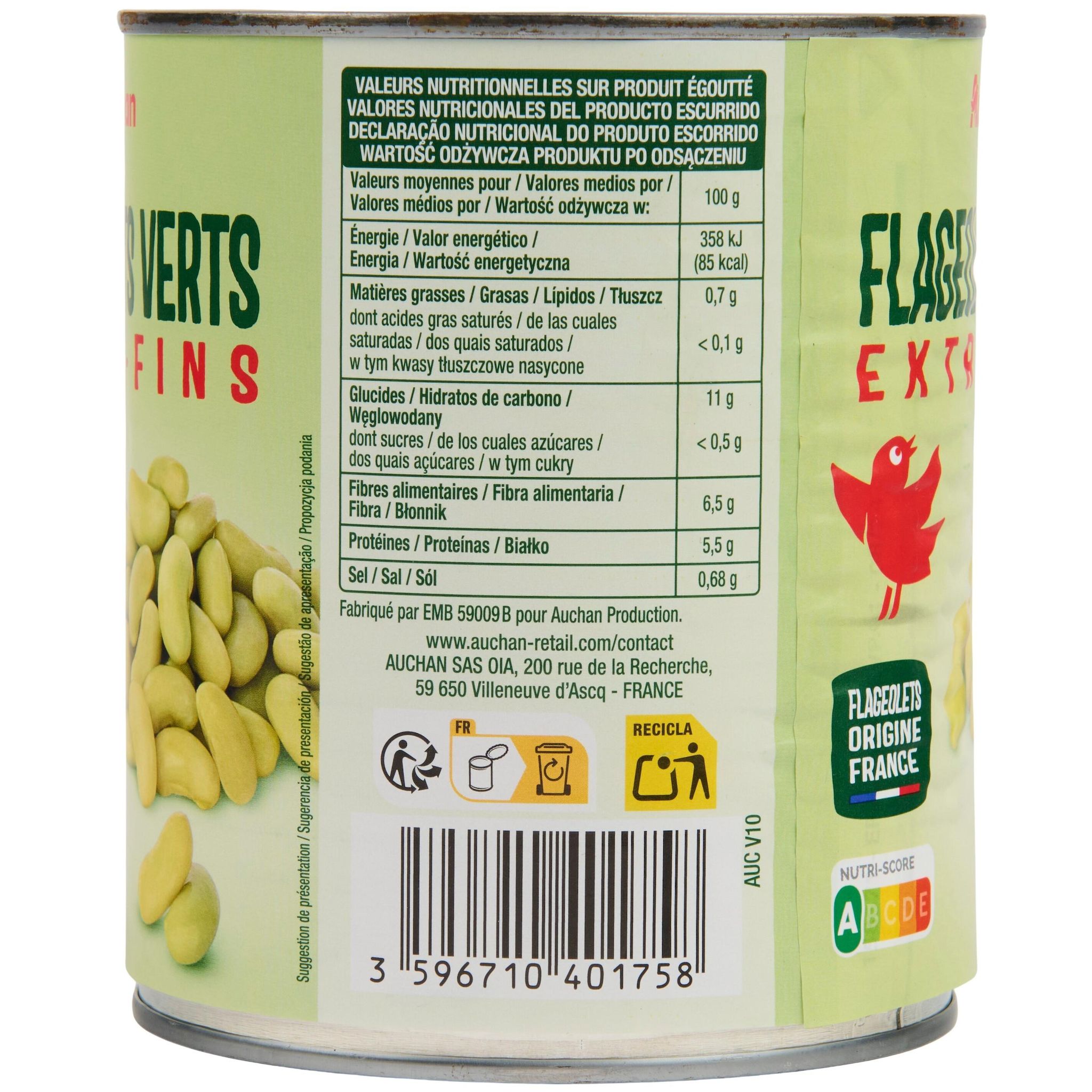 Voir la diapositive 4 : AUCHAN Flageolets verts extra-fins 530g