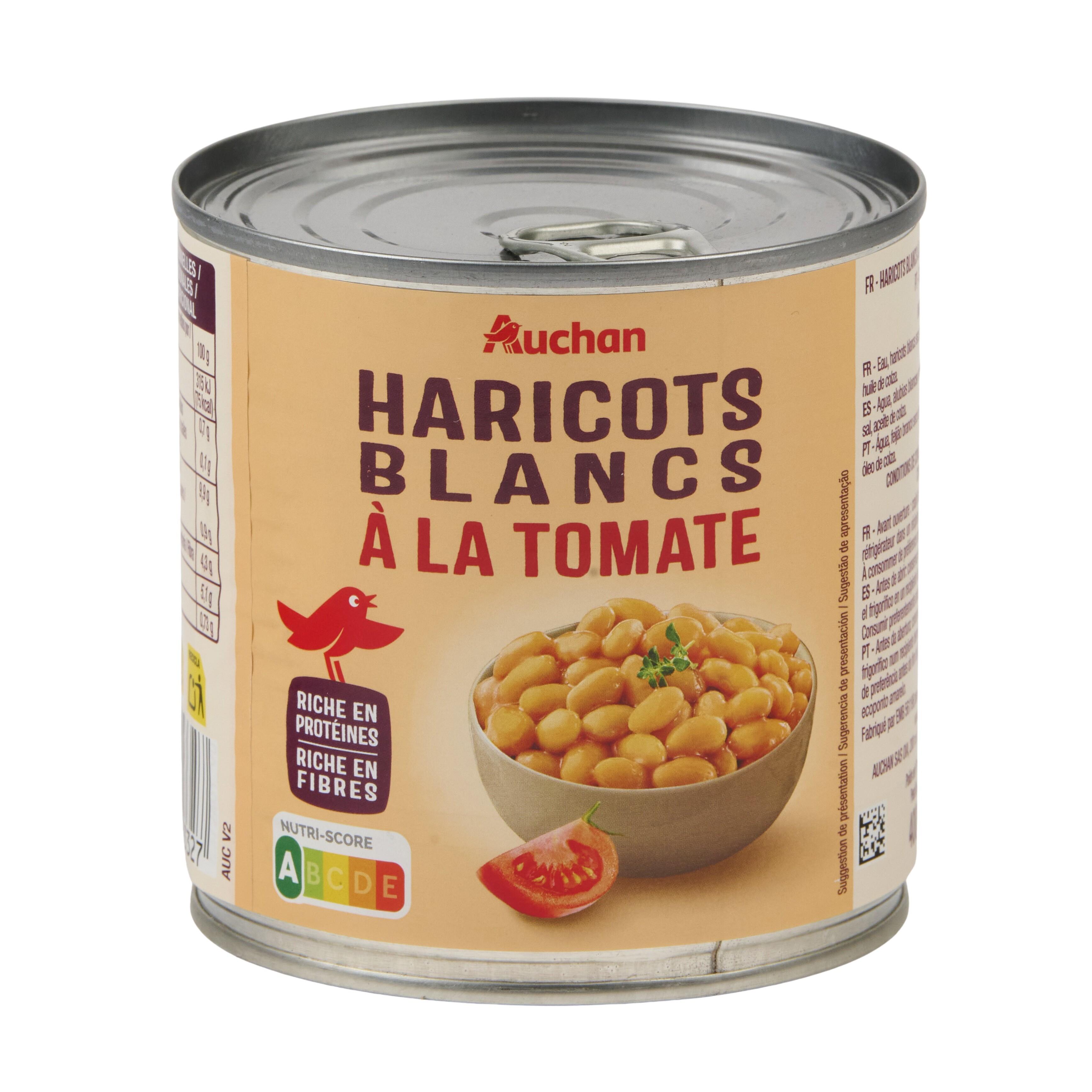 Voir la diapositive 2 : AUCHAN Haricots blancs à la tomate 400g