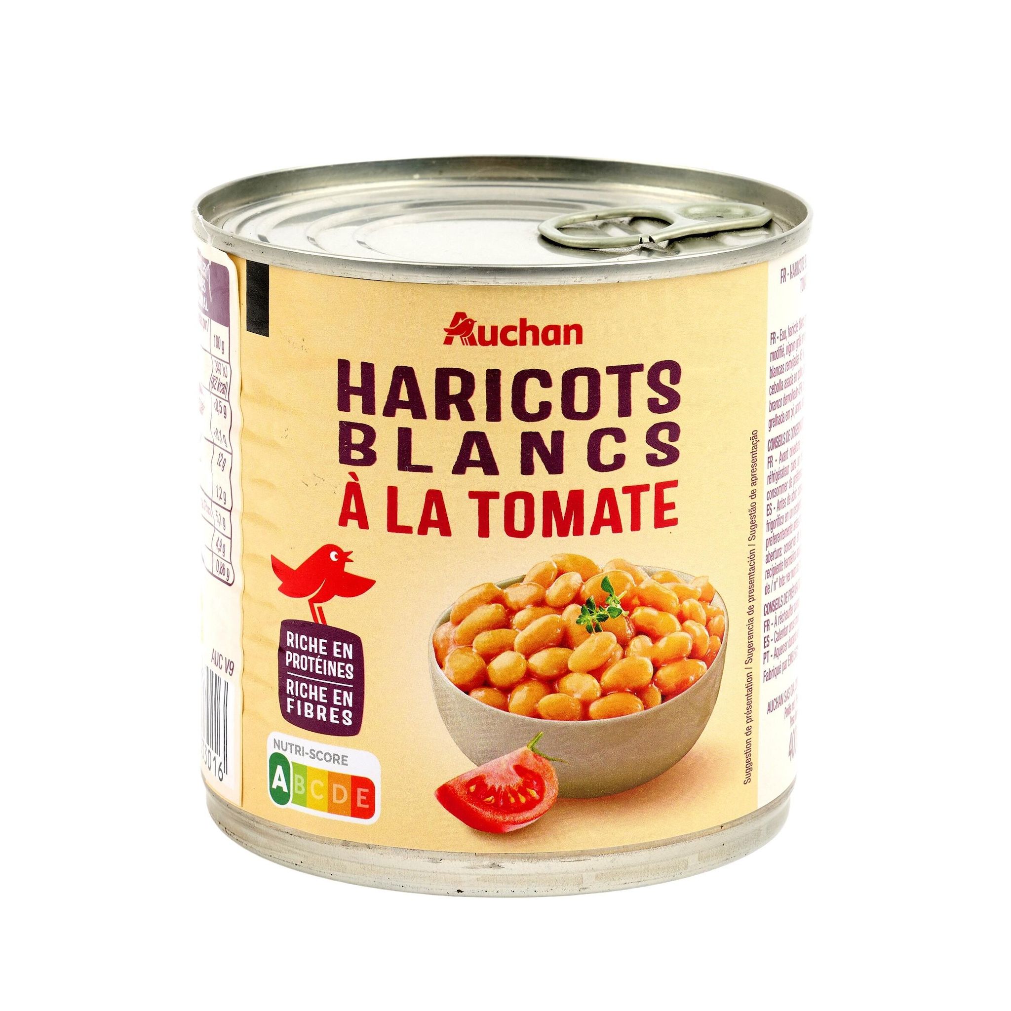 Voir la diapositive 2 : AUCHAN Haricots blancs à la tomate 400g