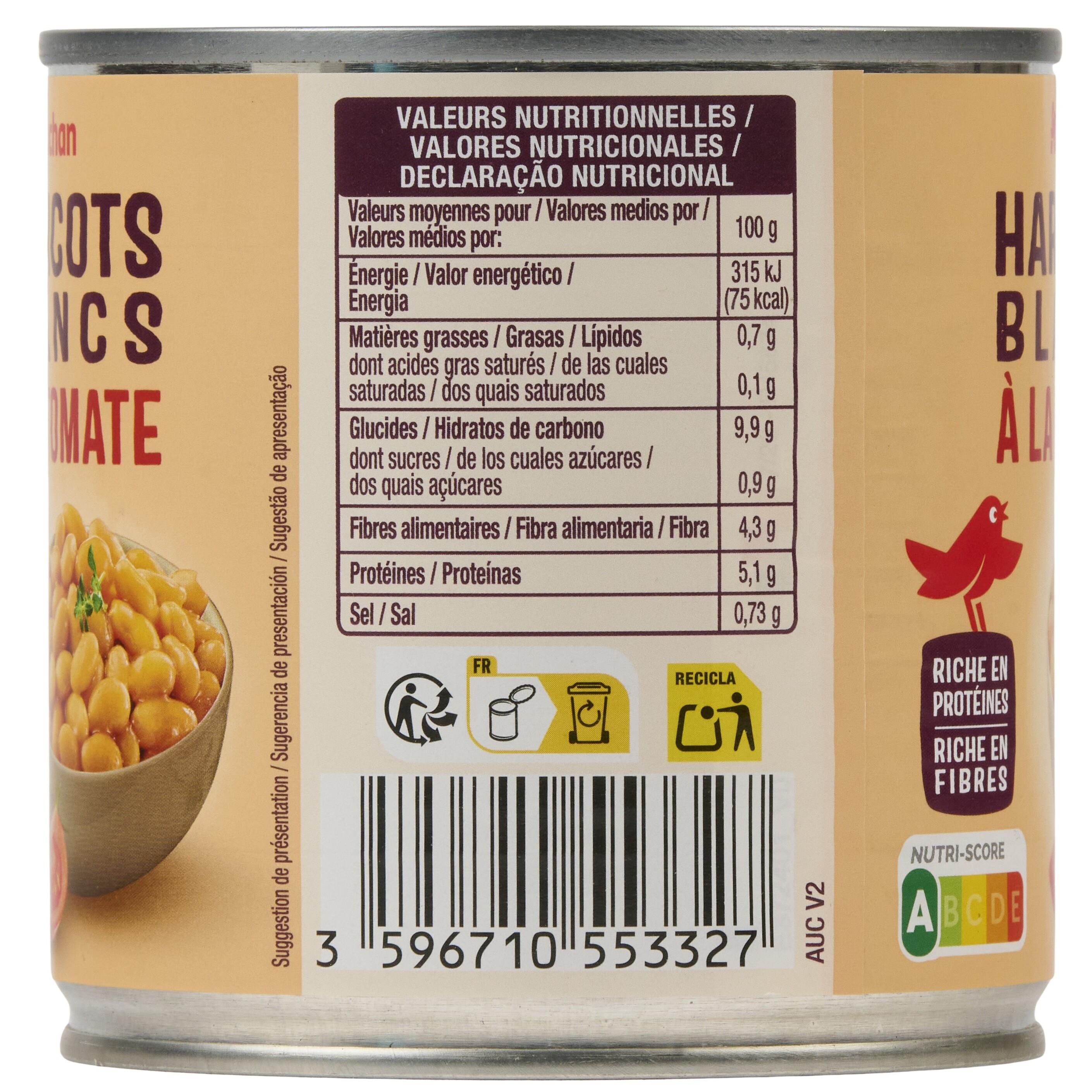 Voir la diapositive 4 : AUCHAN Haricots blancs à la tomate 400g