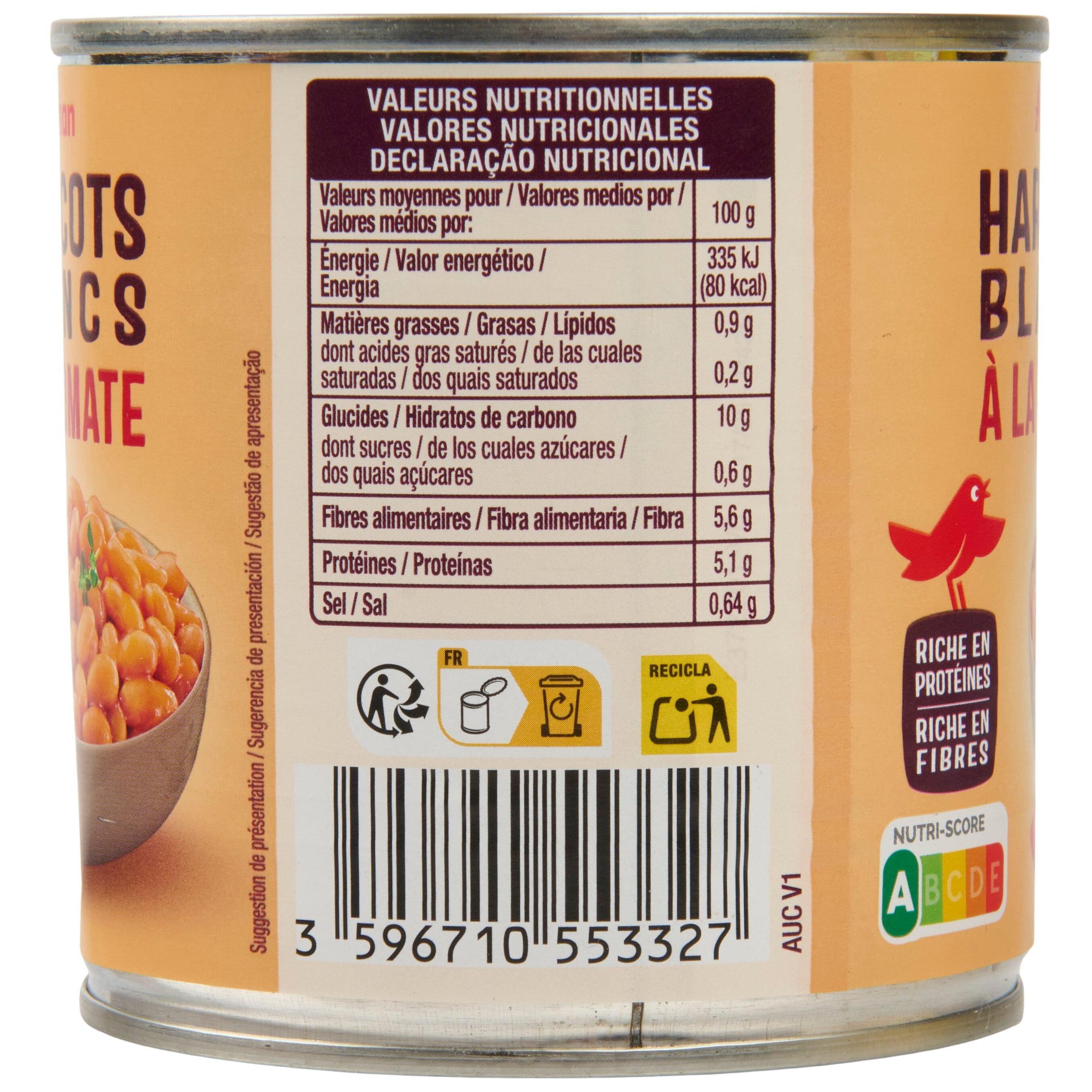 Voir la diapositive 5 : AUCHAN Haricots blancs à la tomate 400g