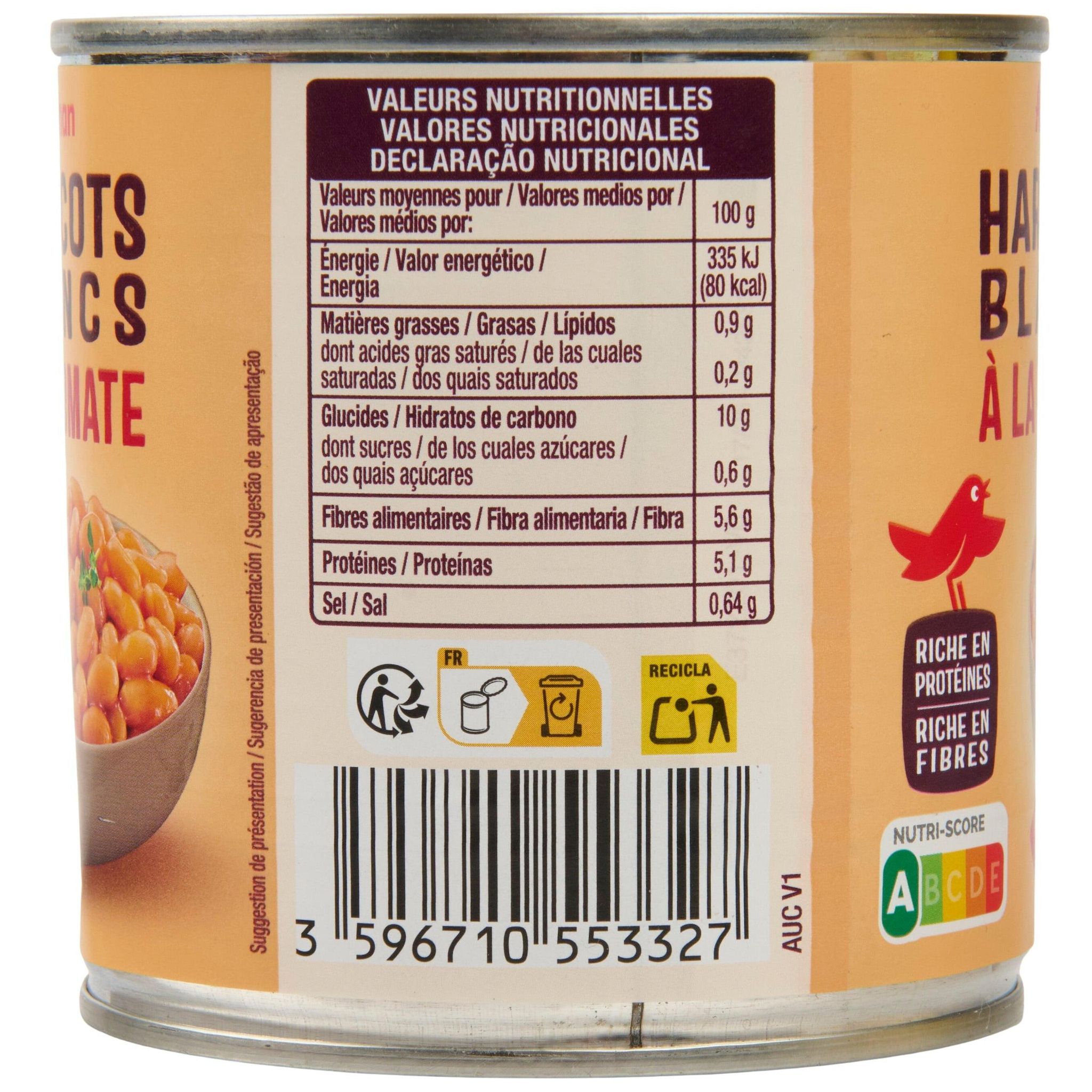 Voir la diapositive 5 : AUCHAN Haricots blancs à la tomate 400g