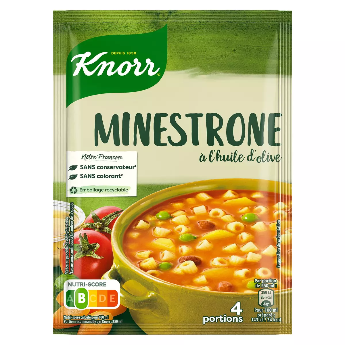 KNORR Soupe déshydratée minestrone à l'huile d'olive 4 personnes 104g