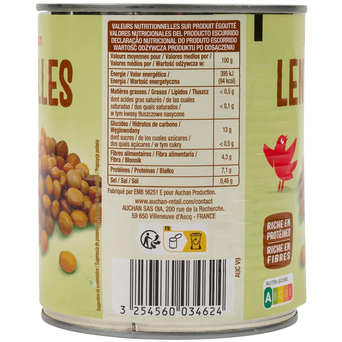 AUCHAN Lentilles 530g