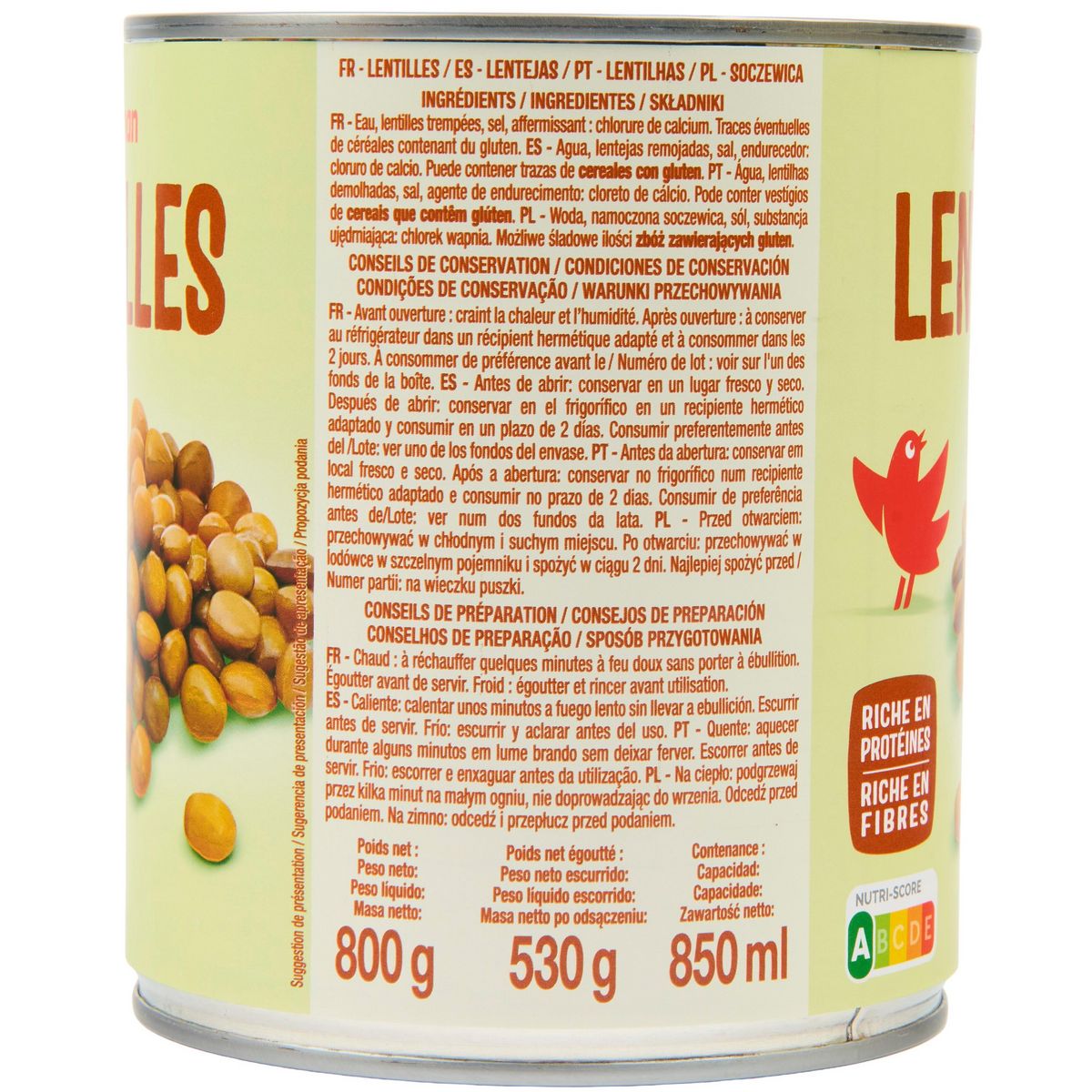 AUCHAN Lentilles 530g