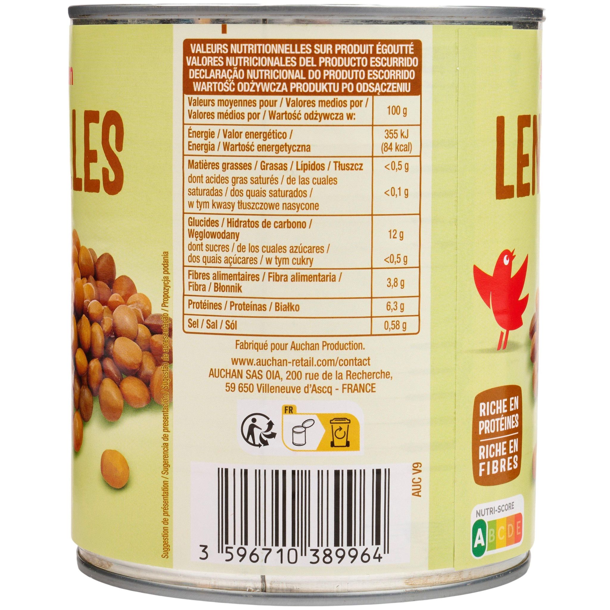 Voir la diapositive 4 : AUCHAN Lentilles 530g