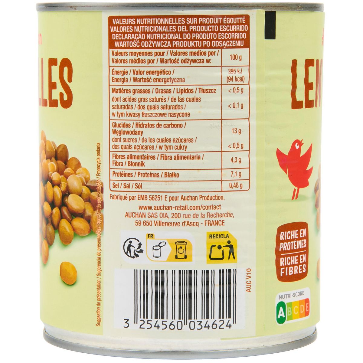 AUCHAN Lentilles 530g