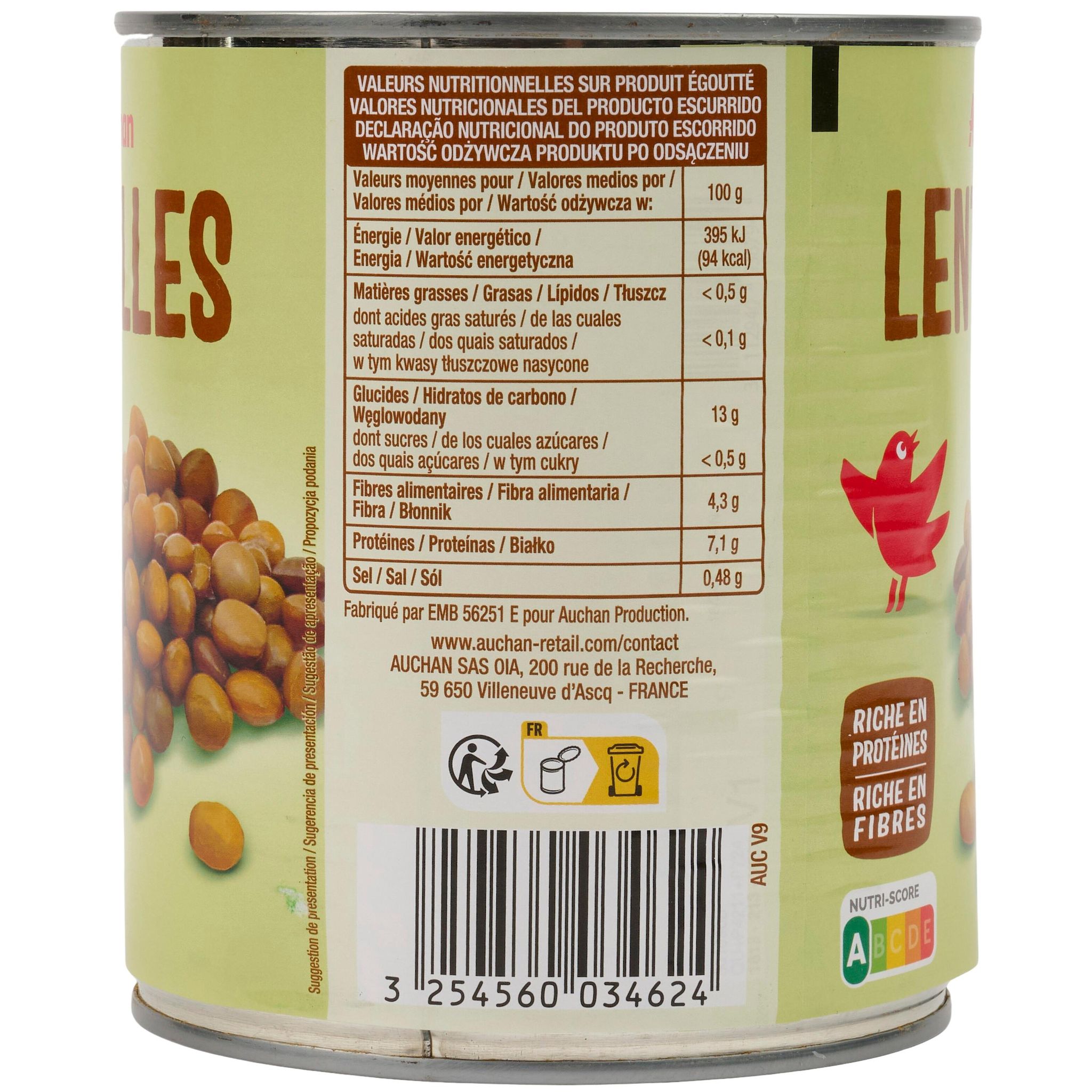 Voir la diapositive 6 : AUCHAN Lentilles 530g