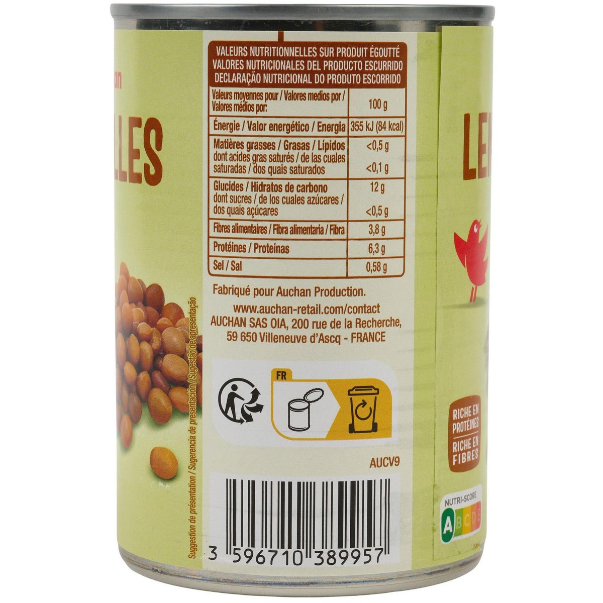 AUCHAN Lentilles 265g