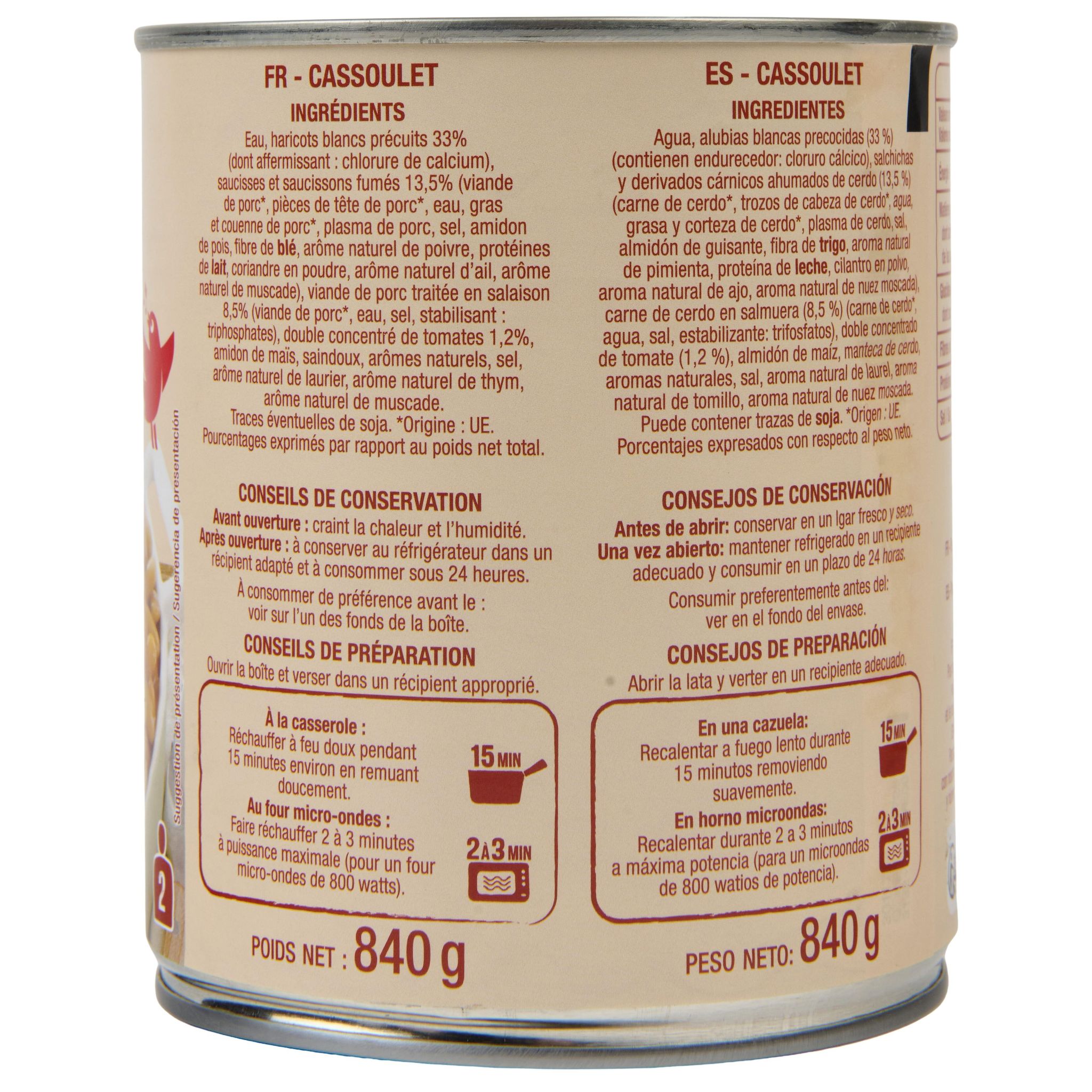 Voir la diapositive 2 : AUCHAN Cassoulet 2 personnes 840g