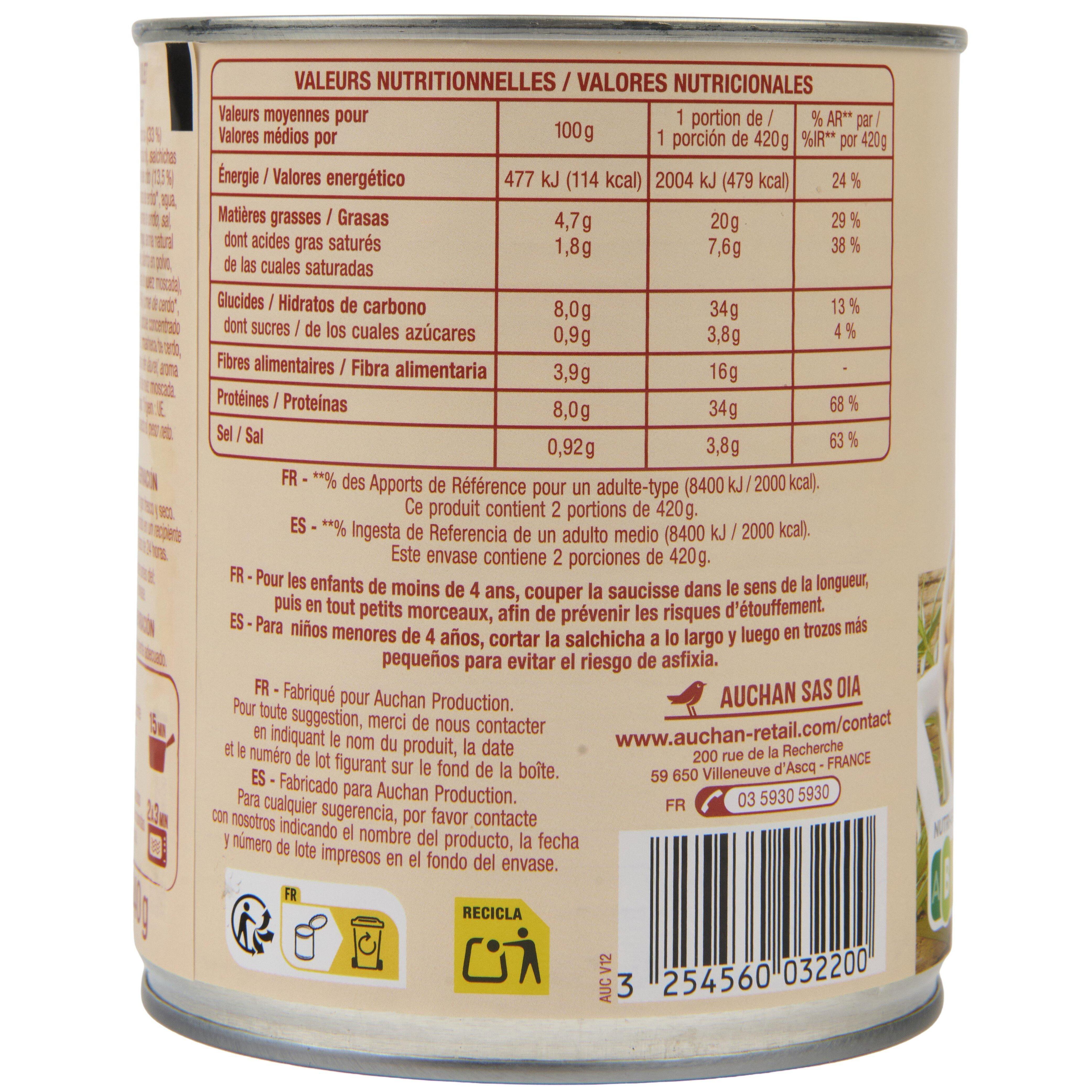 Voir la diapositive 3 : AUCHAN Cassoulet 2 personnes 840g