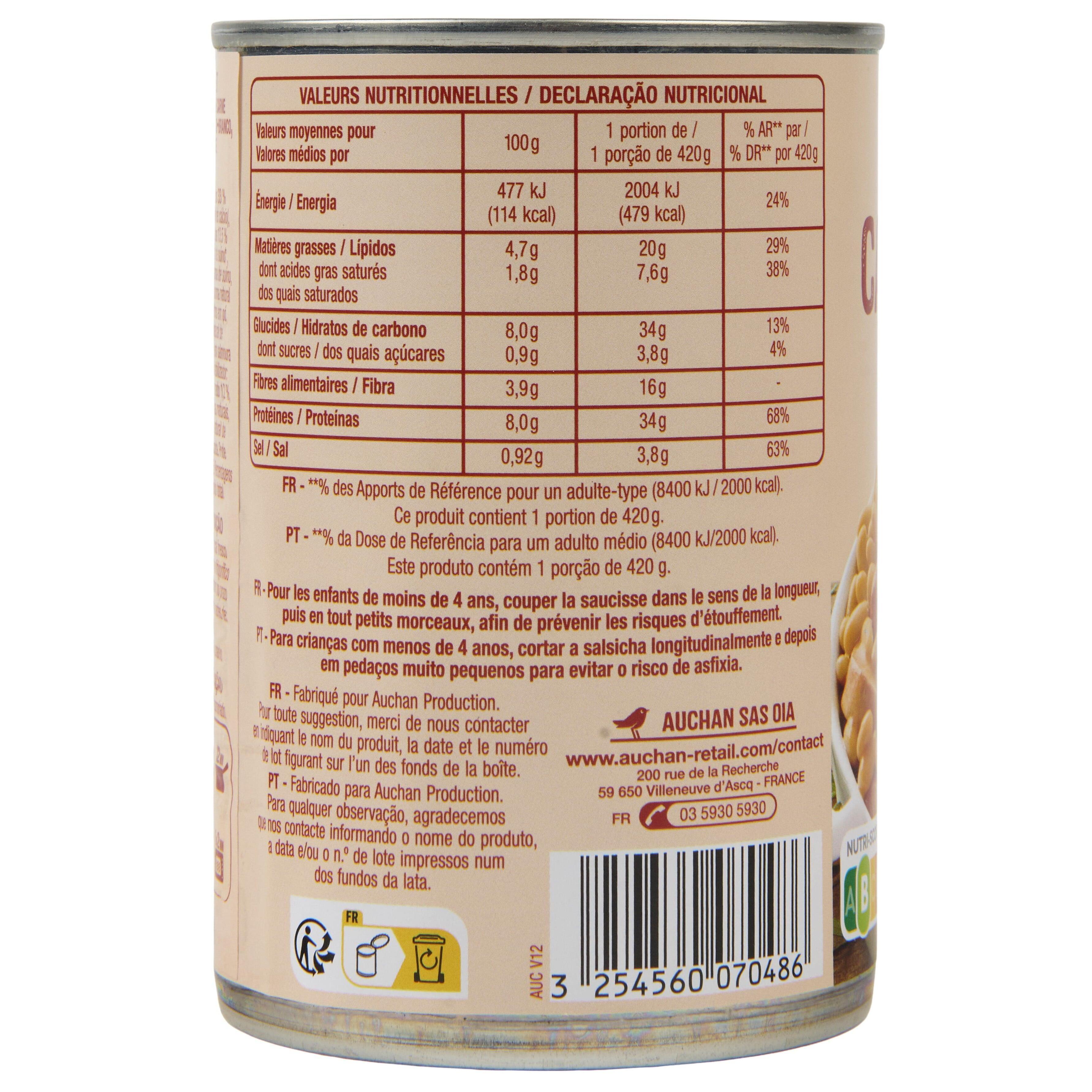 Voir la diapositive 2 : AUCHAN Cassoulet 1 personne 420g