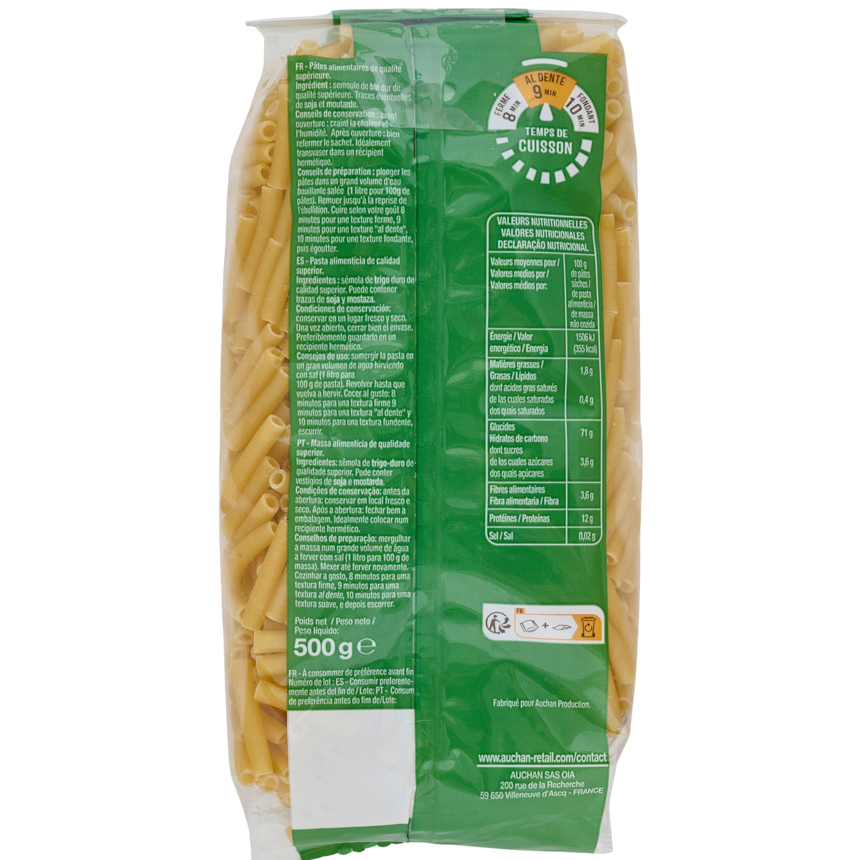 Voir la diapositive 2 : AUCHAN Macaroni 500g
