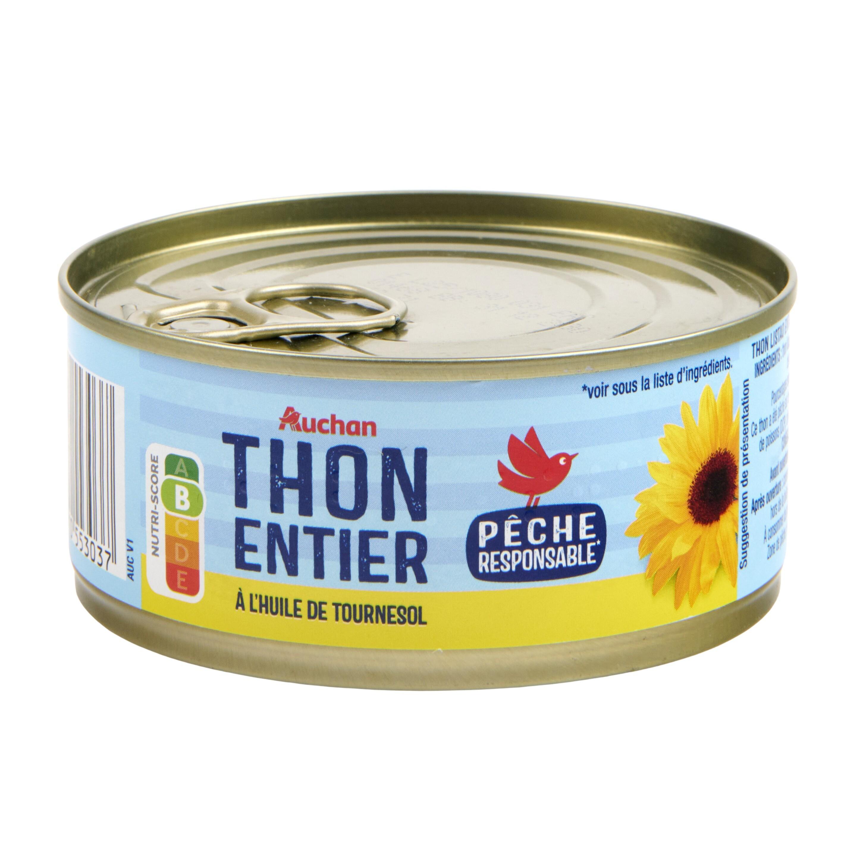 Voir la diapositive 2 : AUCHAN Thon entier à l'huile de tournesol 160g