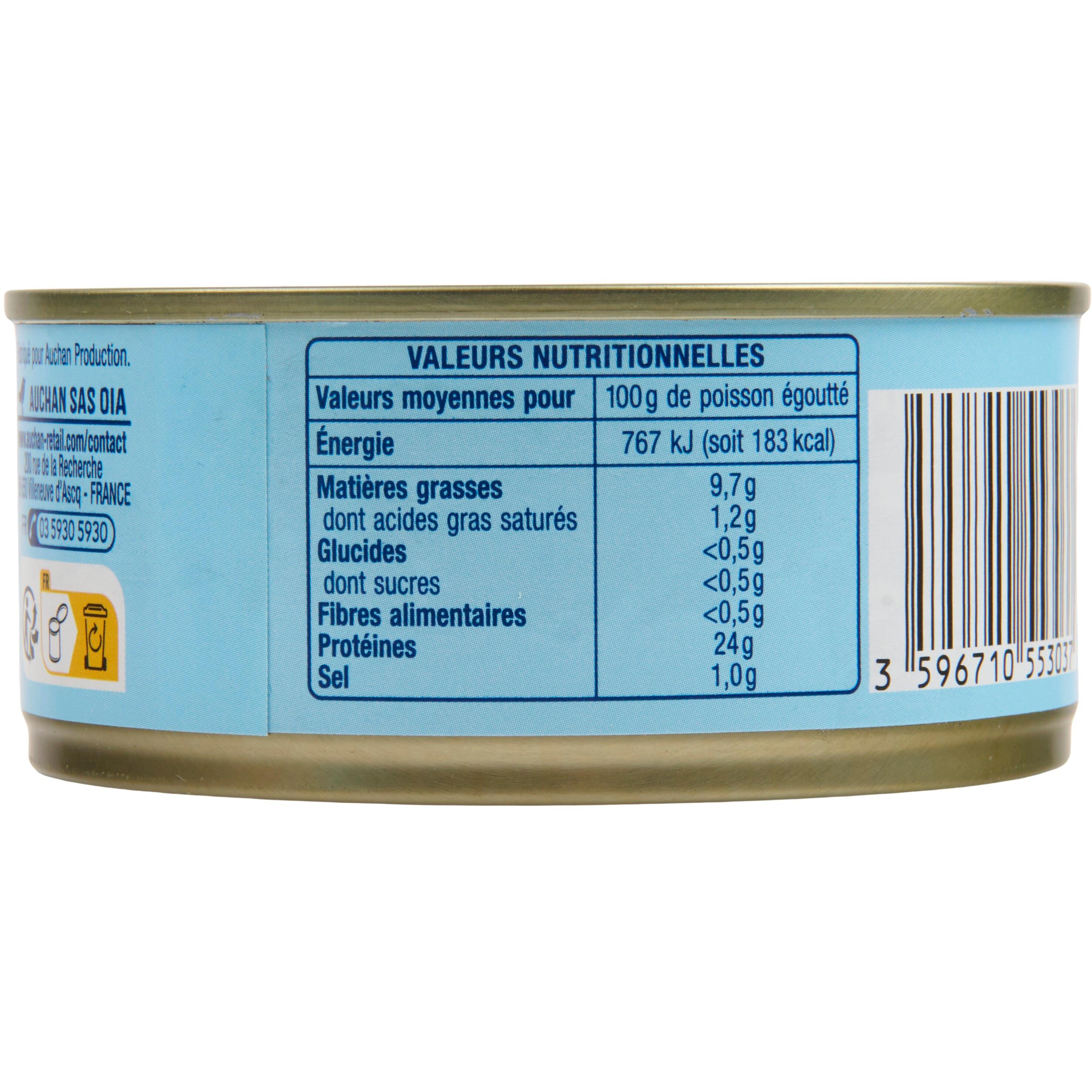 Voir la diapositive 3 : AUCHAN Thon entier à l'huile de tournesol 160g