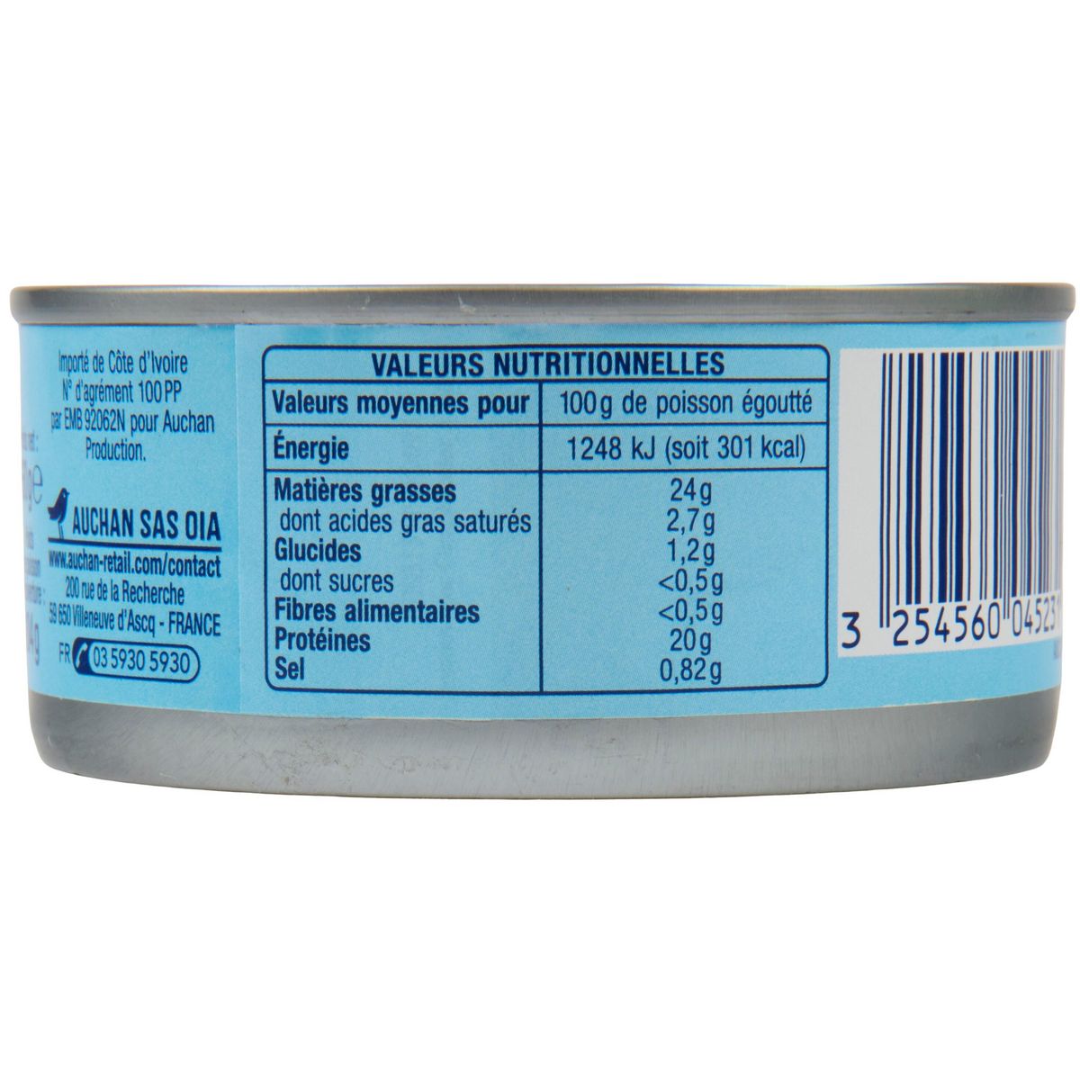 AUCHAN Miettes de thon à l'huile de tournesol 160g