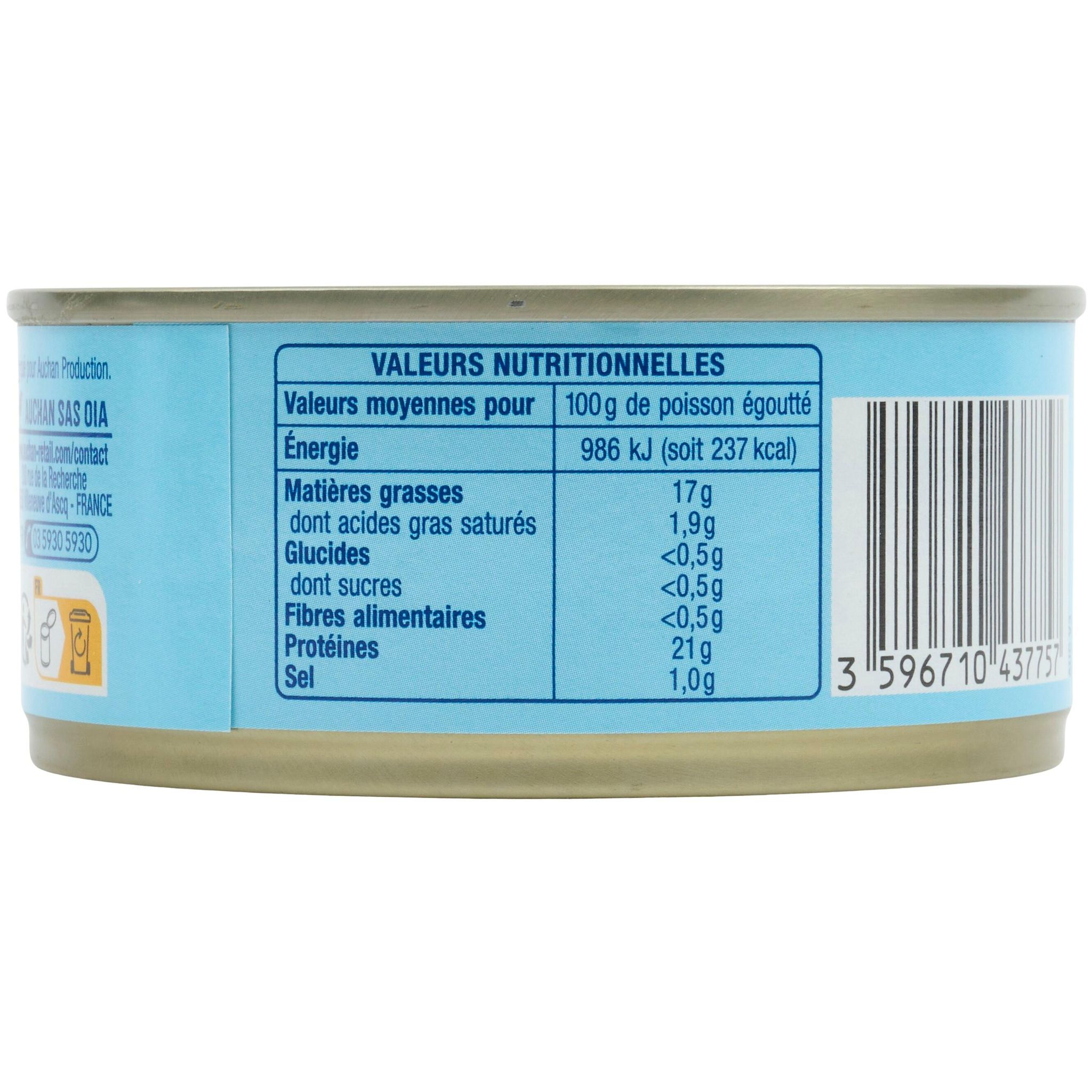 Voir la diapositive 3 : AUCHAN Miettes de thon à l'huile de tournesol 160g