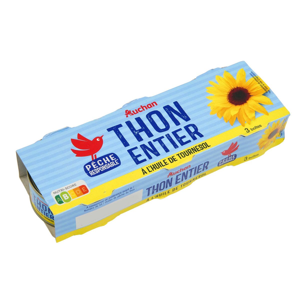 AUCHAN Thon entier à l'huile de tournesol 3x80g