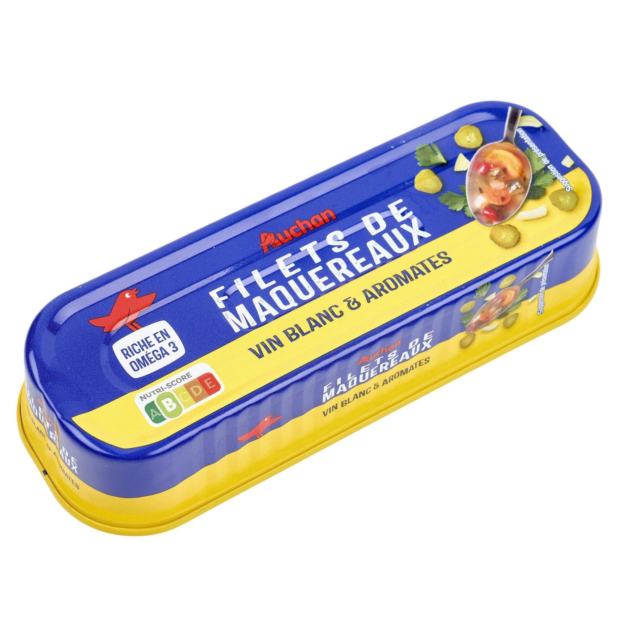 Voir la diapositive 3 : AUCHAN Filets de maquereaux au vin blanc et aromates 176g