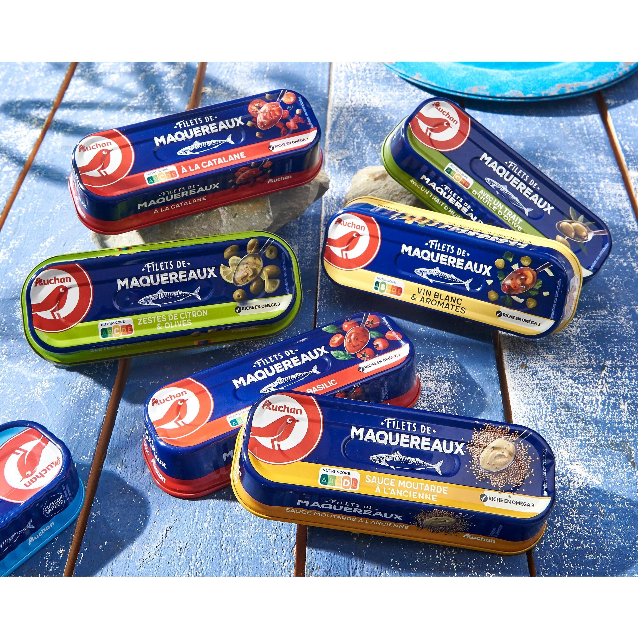 Voir la diapositive 2 : AUCHAN Filets de maquereaux sauce moutarde à l'ancienne 85g