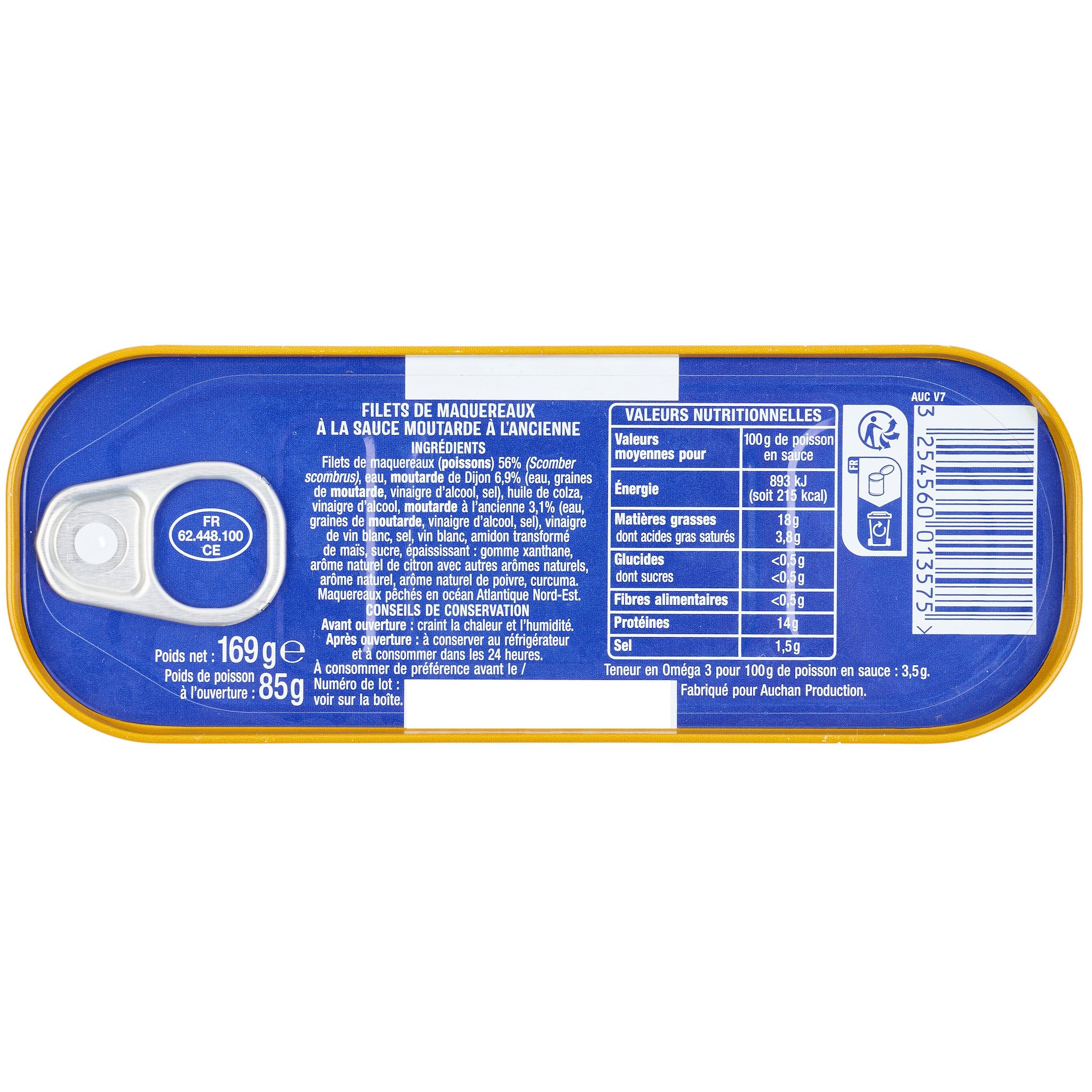 Voir la diapositive 3 : AUCHAN Filets de maquereaux sauce moutarde à l'ancienne 85g