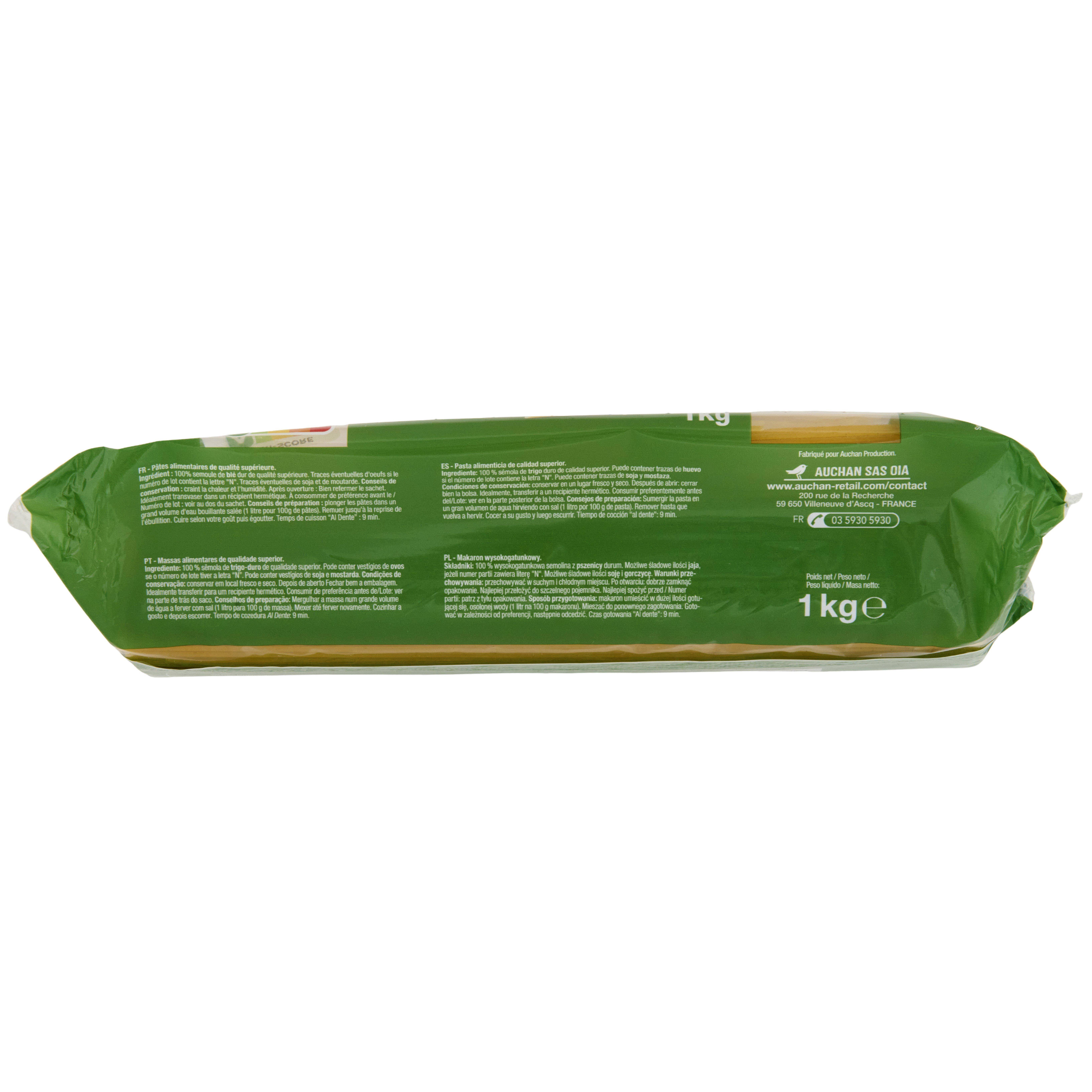 Voir la diapositive 3 : AUCHAN Spaghetti de qualité supérieure 1kg
