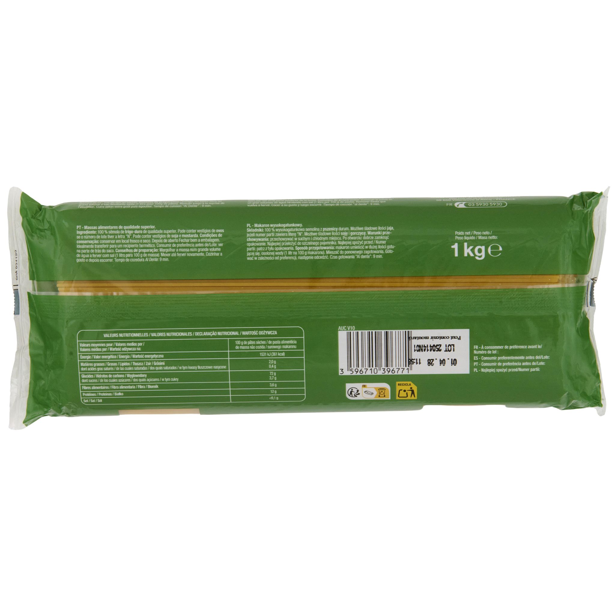 Voir la diapositive 3 : AUCHAN Spaghetti de qualité supérieure 1kg