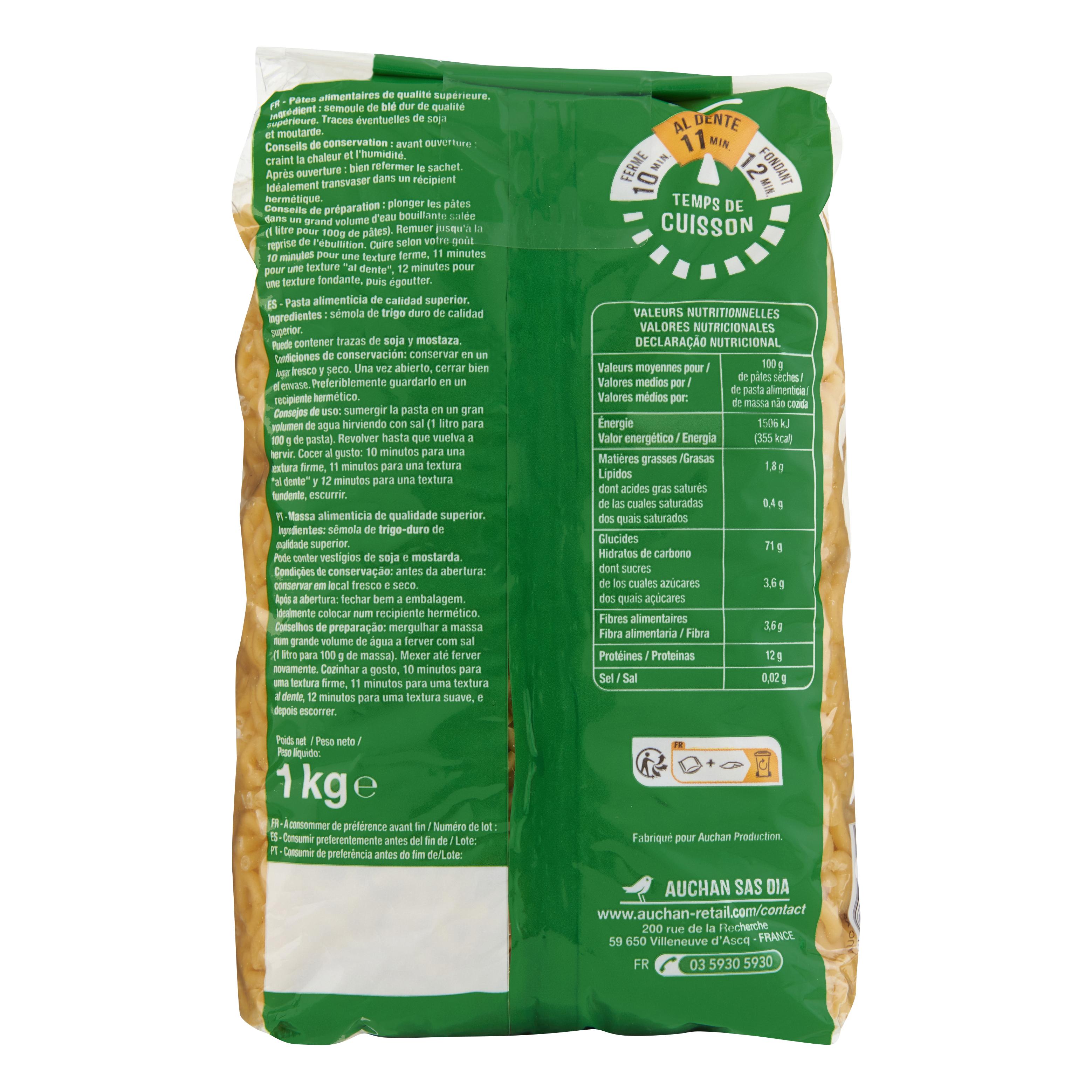 Voir la diapositive 2 : AUCHAN Coquillettes 1kg