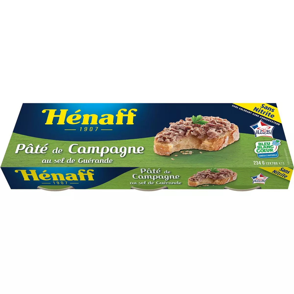HENAFF Pâté de campagne au sel de Guérande 3 boîtes 3x78g