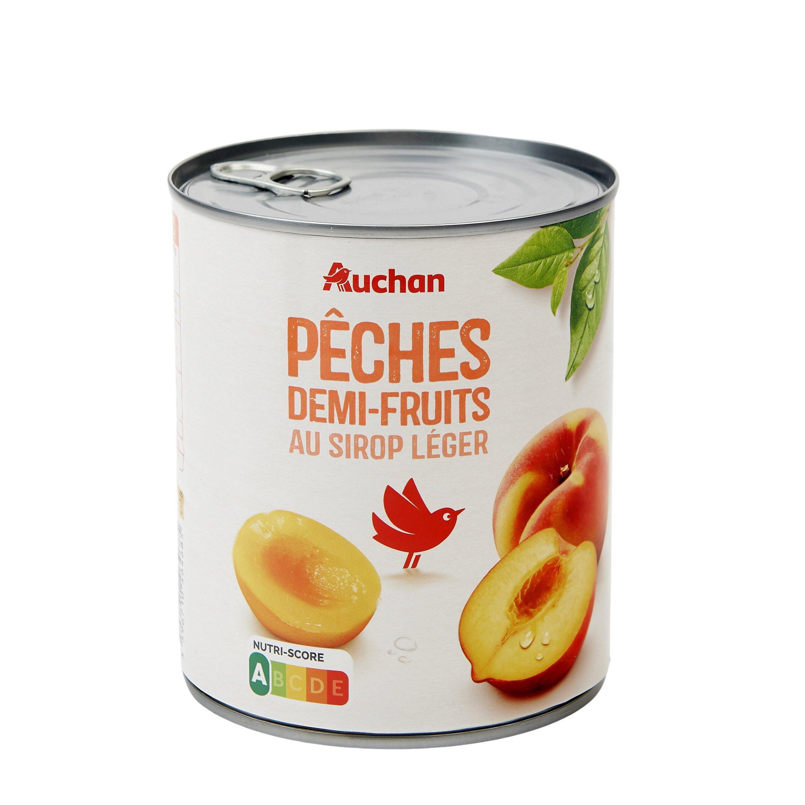 Voir la diapositive 2 : AUCHAN Pêches demi-fruits au sirop léger 840g