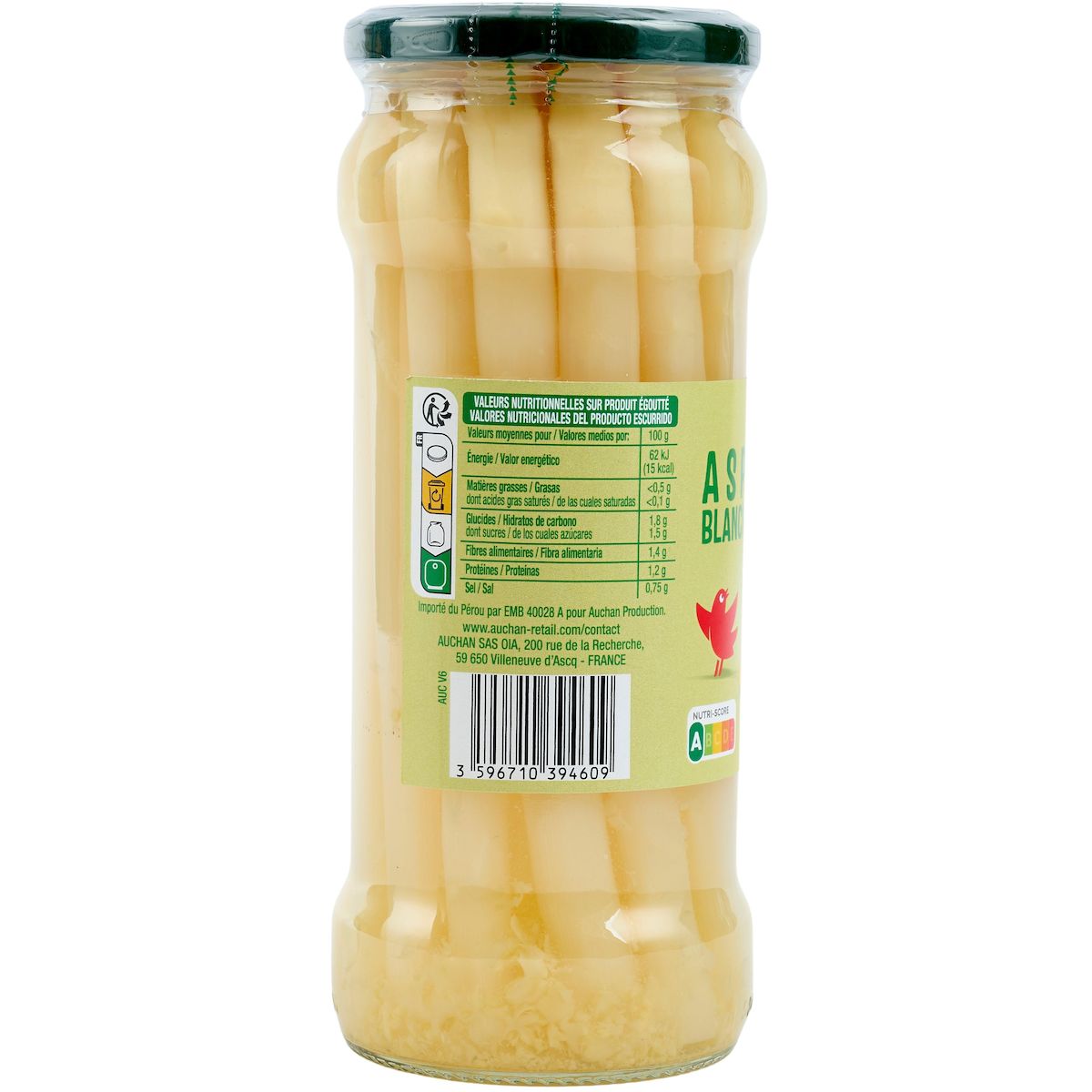AUCHAN Asperges blanches moyennes en bocal 320g