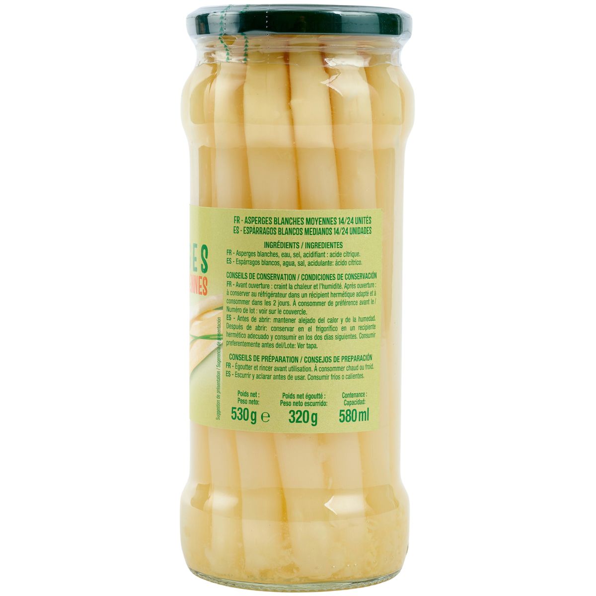AUCHAN Asperges blanches moyennes en bocal 320g