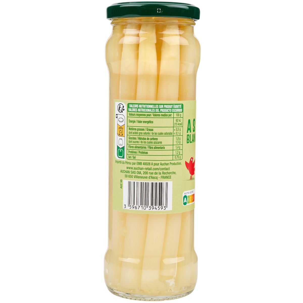 AUCHAN Asperges blanches moyennes en bocal 205g