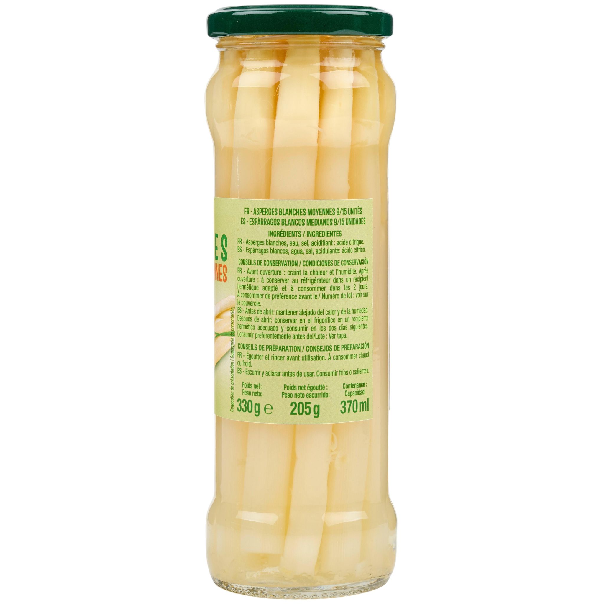Voir la diapositive 4 : AUCHAN Asperges blanches moyennes en bocal 205g