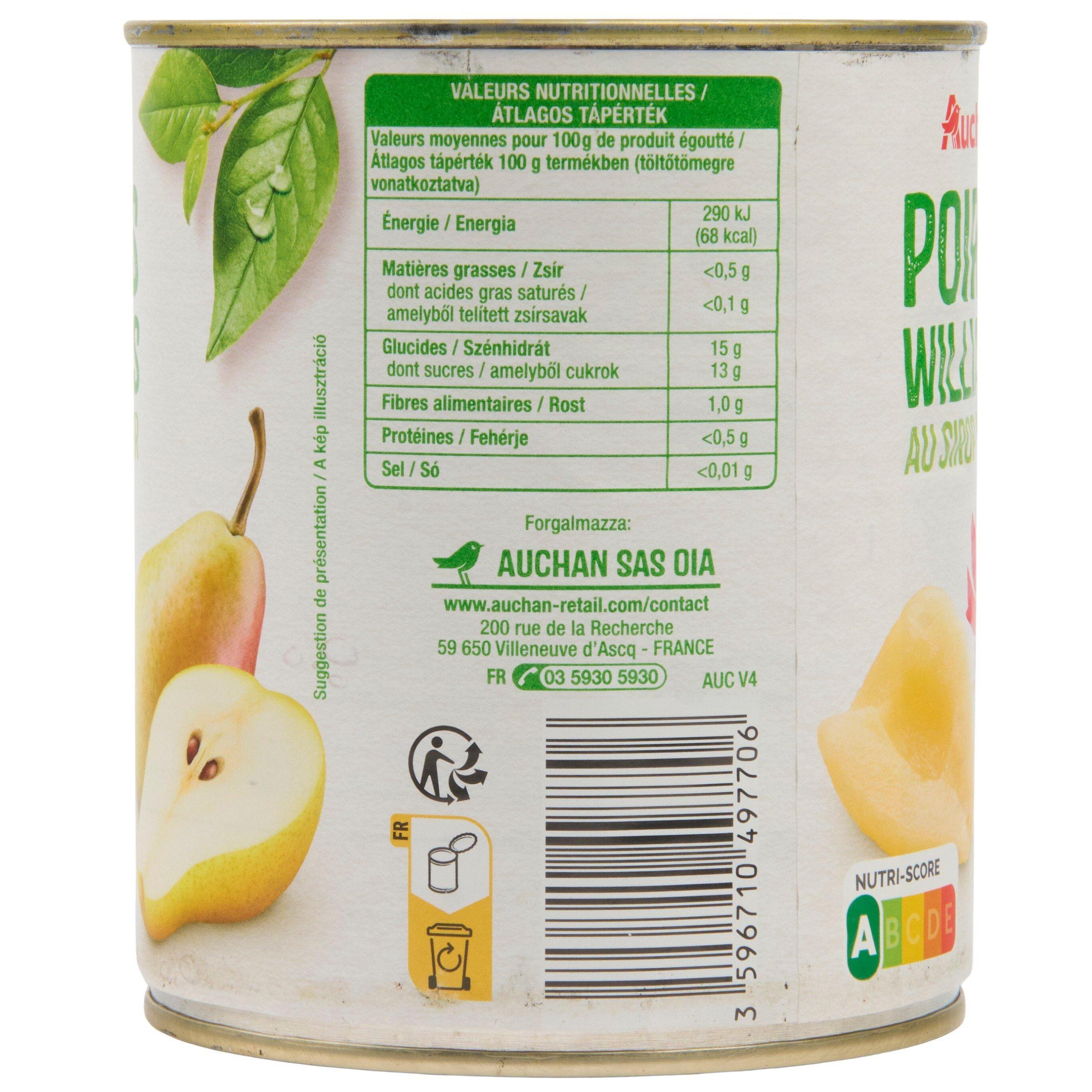 Voir la diapositive 2 : AUCHAN Poires williams au sirop léger 820g