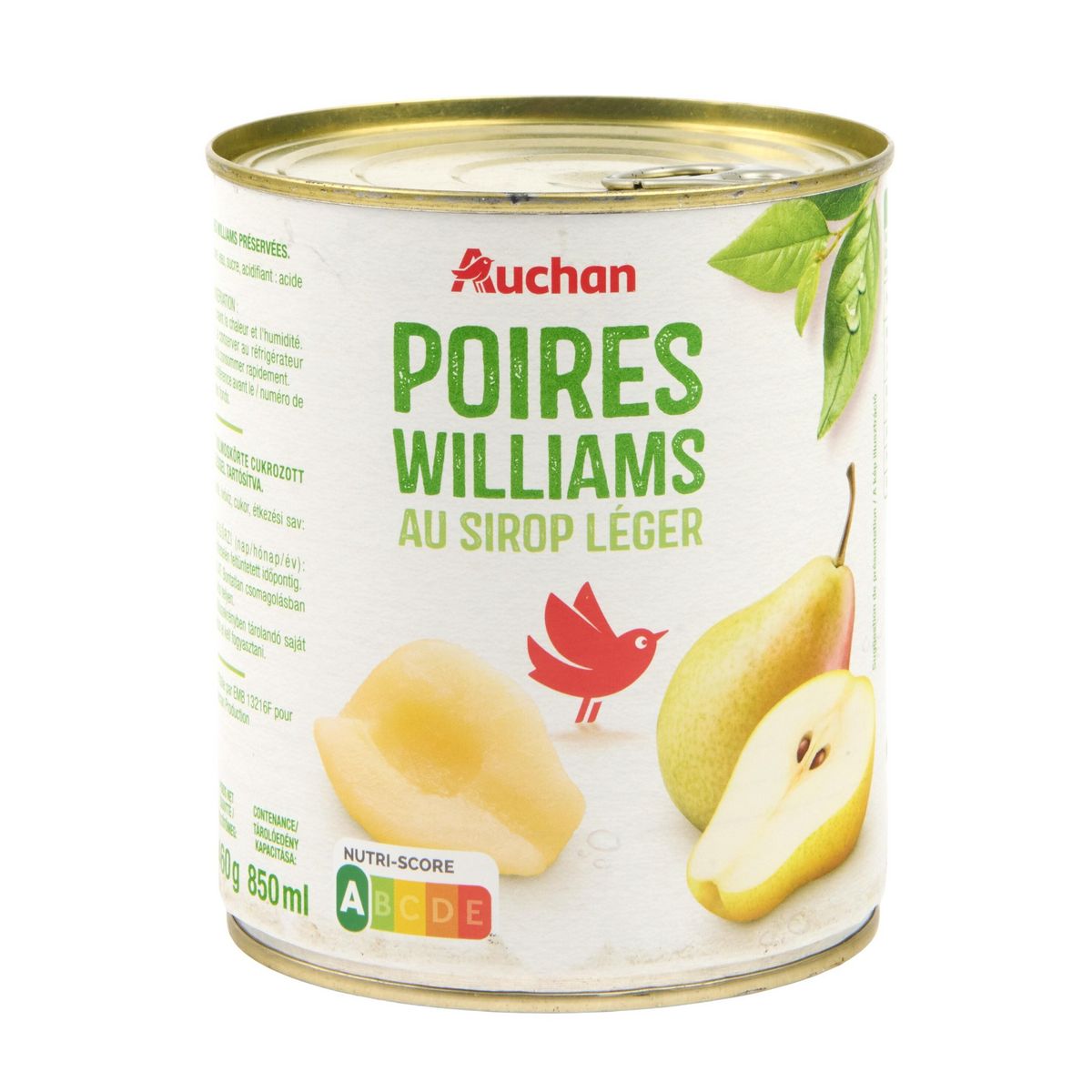 AUCHAN Poires williams au sirop léger 820g