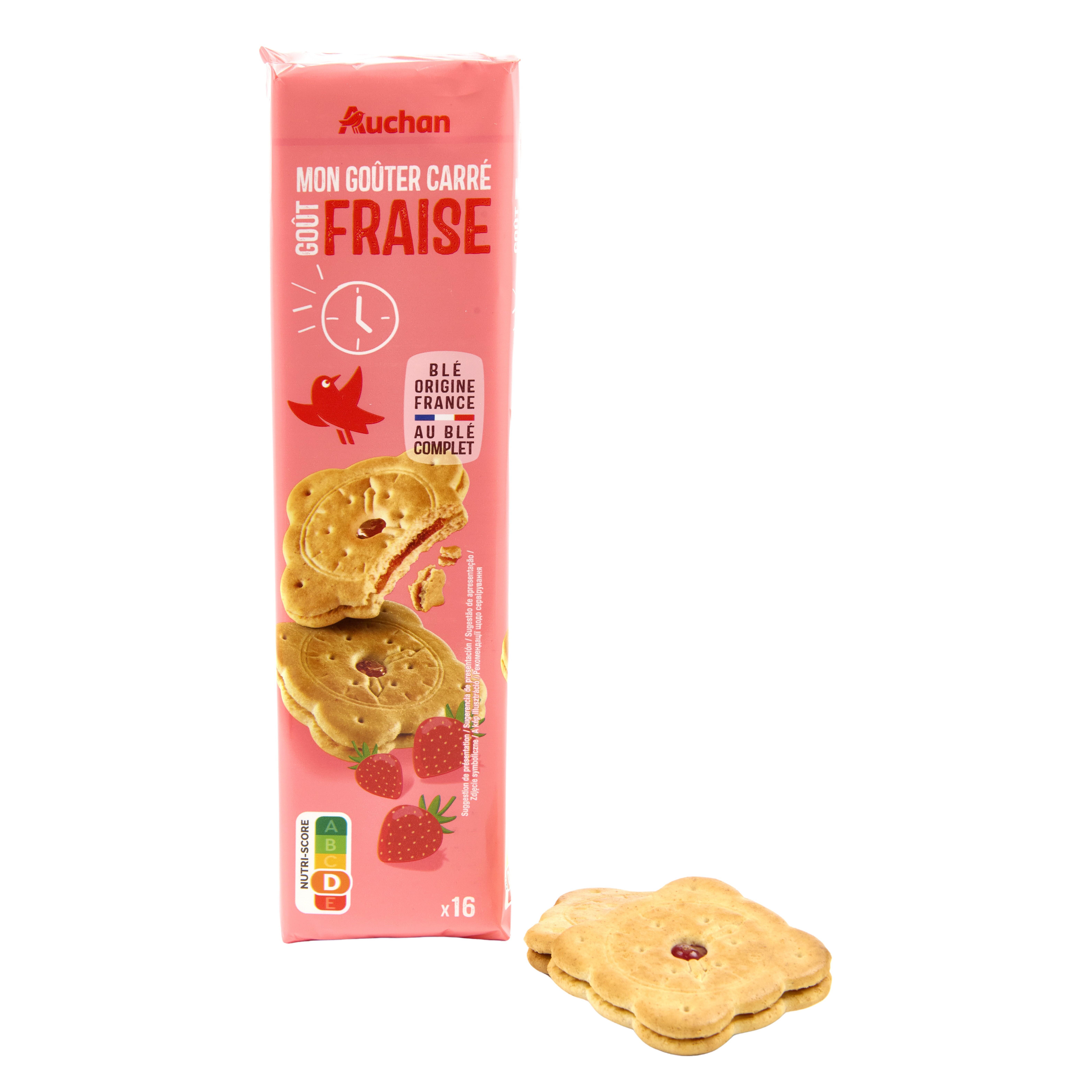 Voir la diapositive 4 : AUCHAN Mon goûter biscuits fourrés saveur fraise 16 biscuits 300g