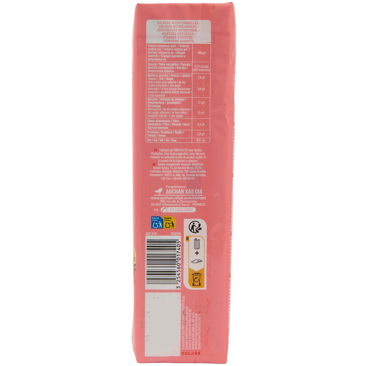 AUCHAN Mon goûter biscuits fourrés saveur fraise 16 biscuits 300g