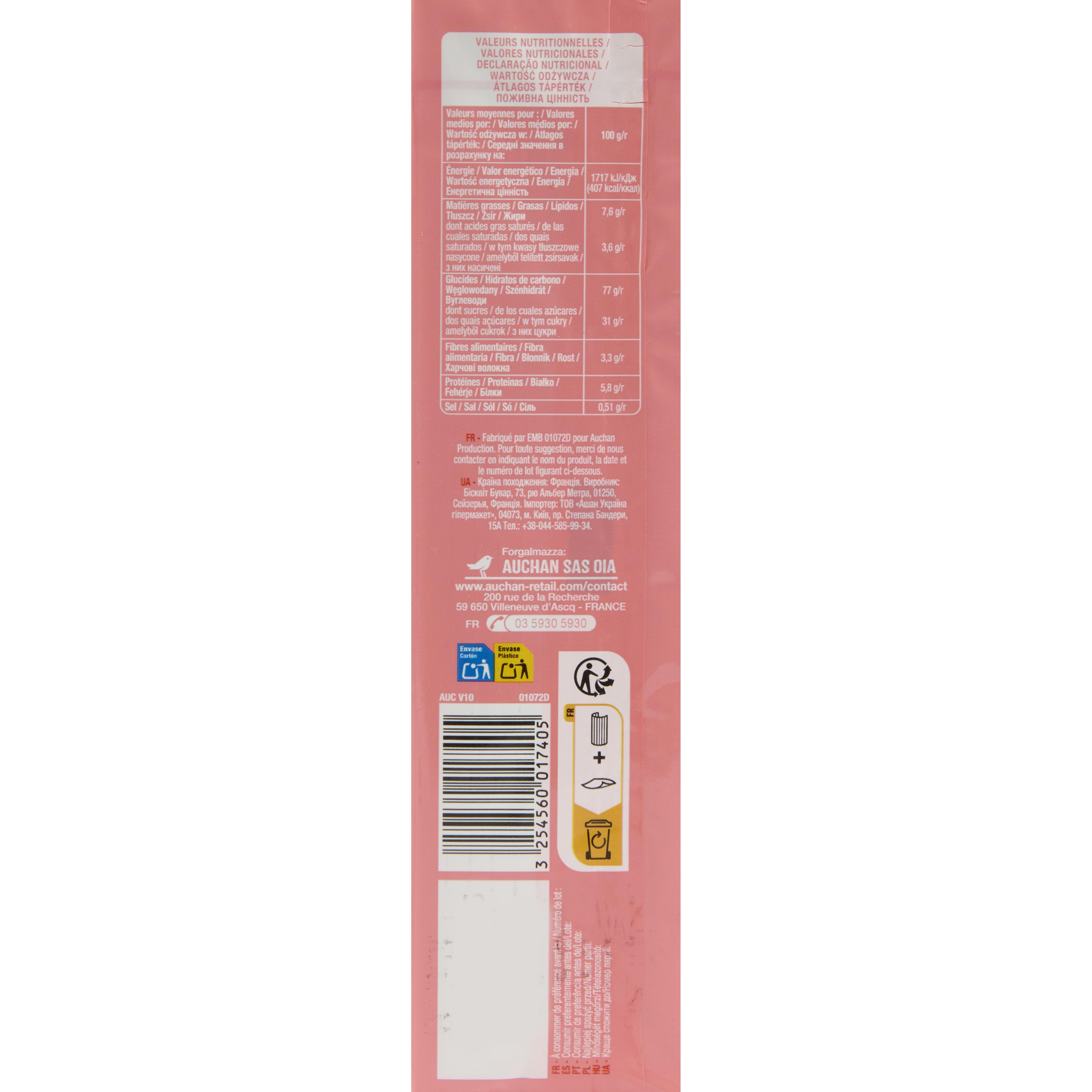 Voir la diapositive 6 : AUCHAN Mon goûter biscuits fourrés saveur fraise 16 biscuits 300g