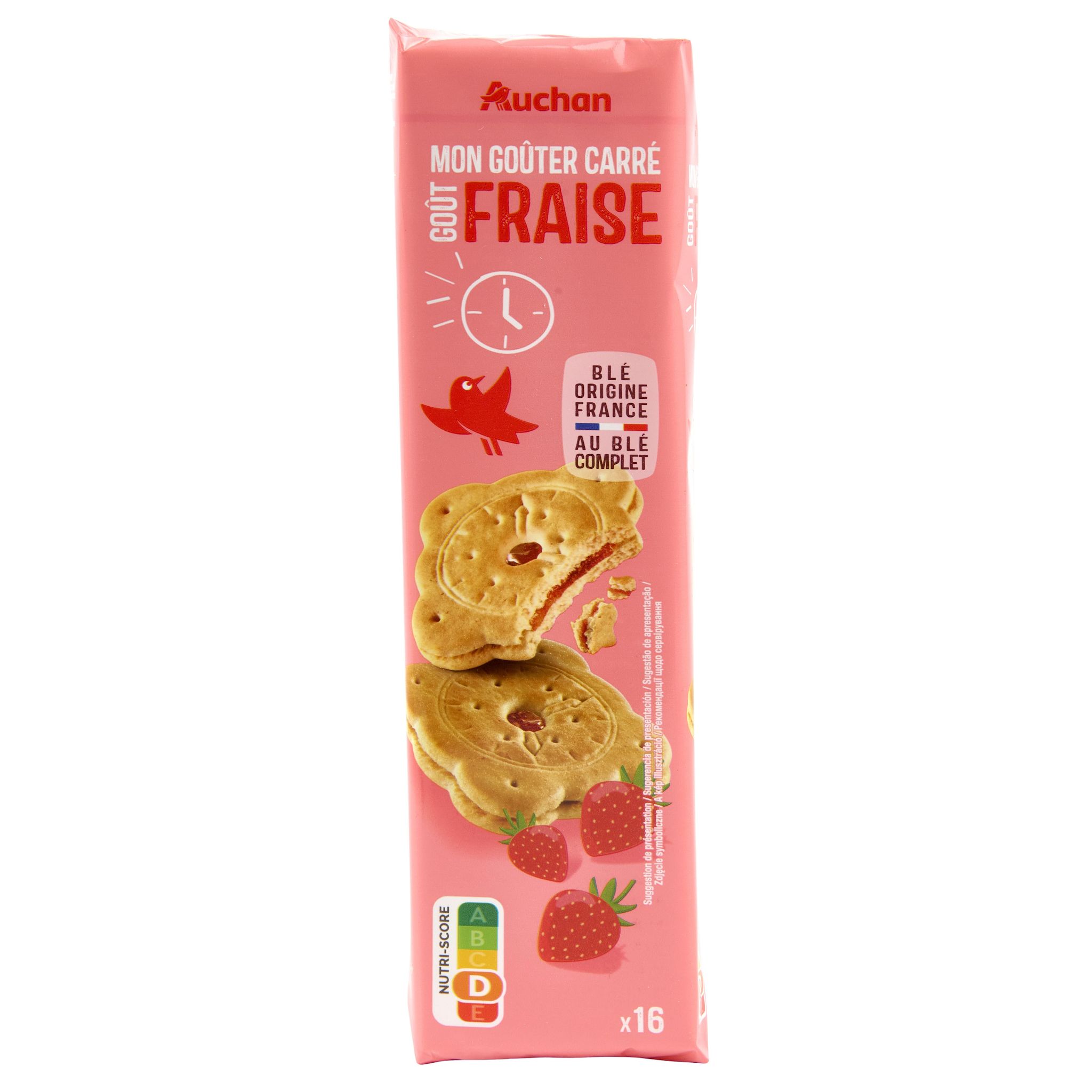 Voir la diapositive 5 : AUCHAN Mon goûter biscuits fourrés saveur fraise 16 biscuits 300g