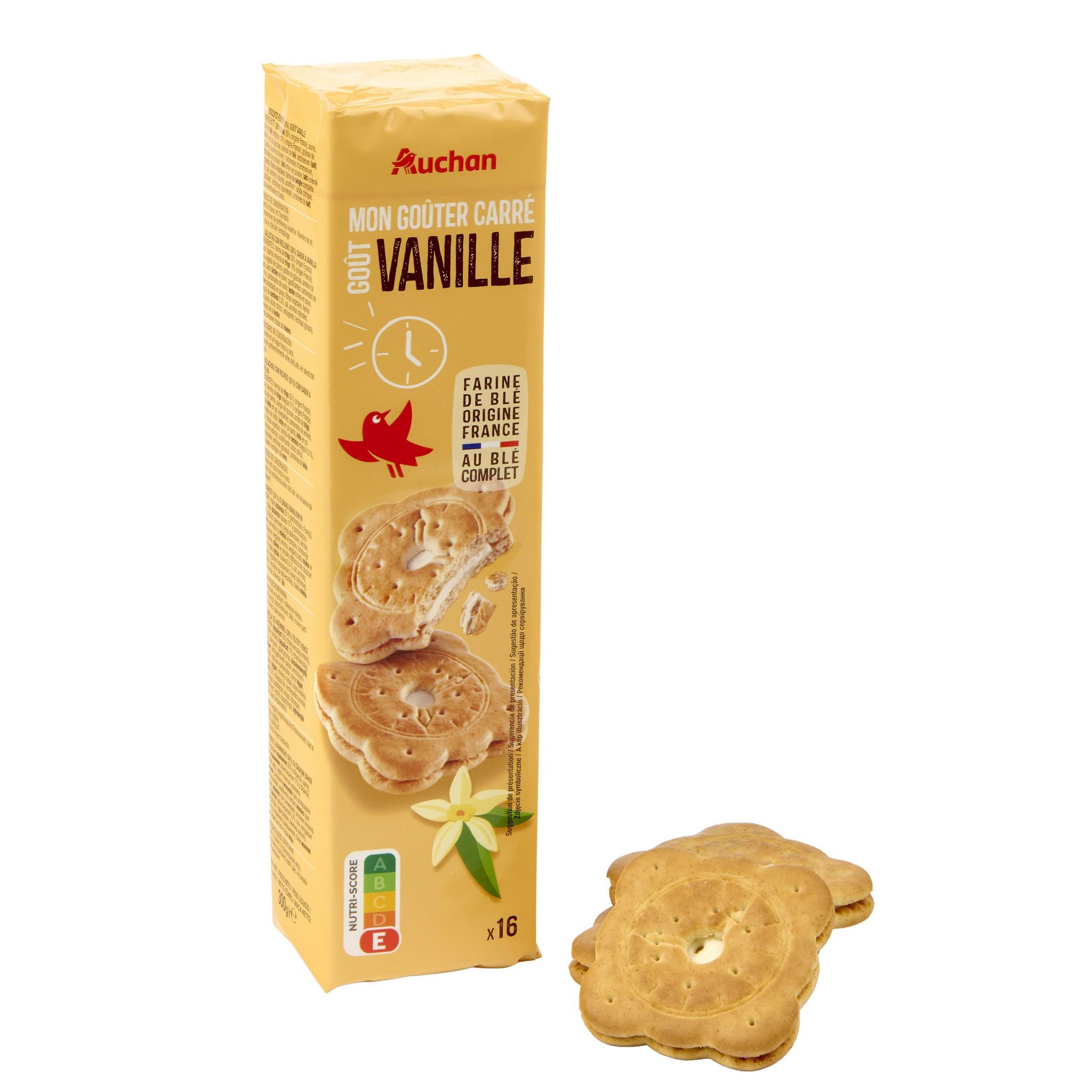 Voir la diapositive 5 : AUCHAN Mon Goûter carré Biscuits goût vanille 16 biscuits 300g