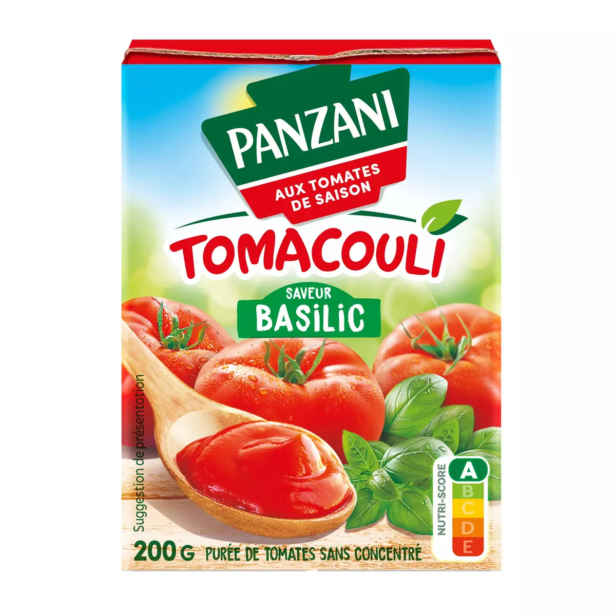 PANZANI Tomacouli purée de tomates fraîches au basilic brique 200g