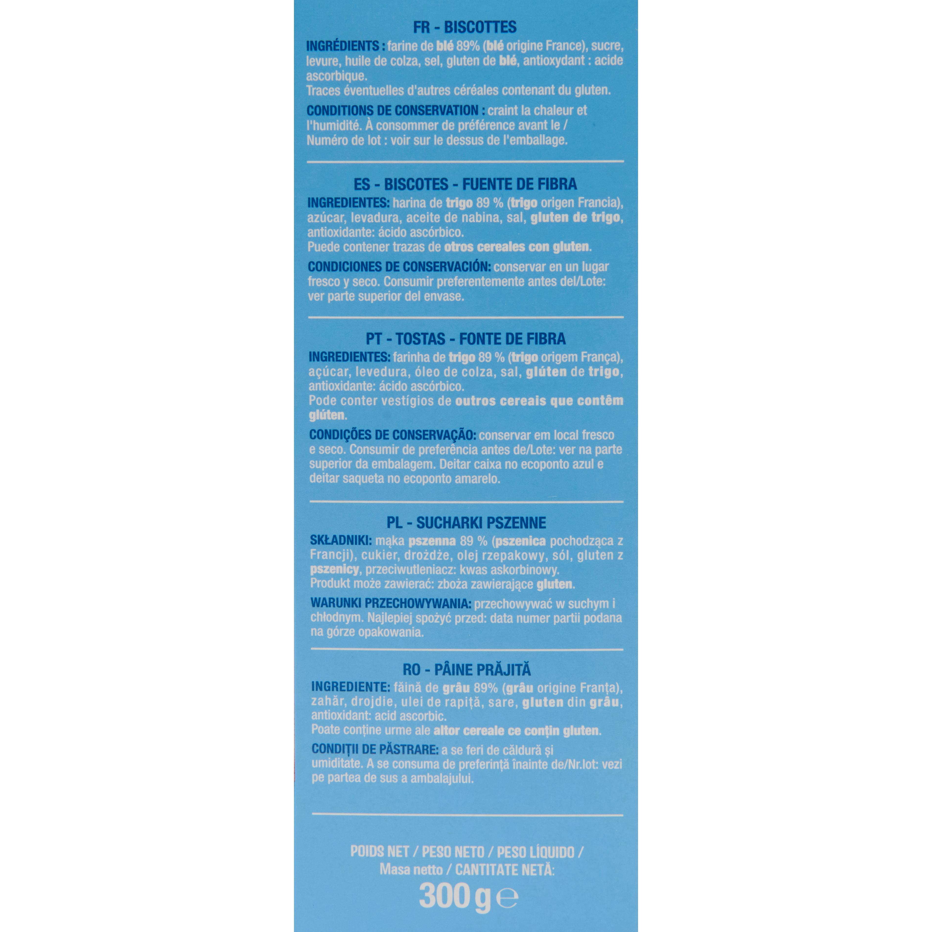 Voir la diapositive 2 : AUCHAN Biscottes au froment sans huile de palme 2x18 biscottes 300g