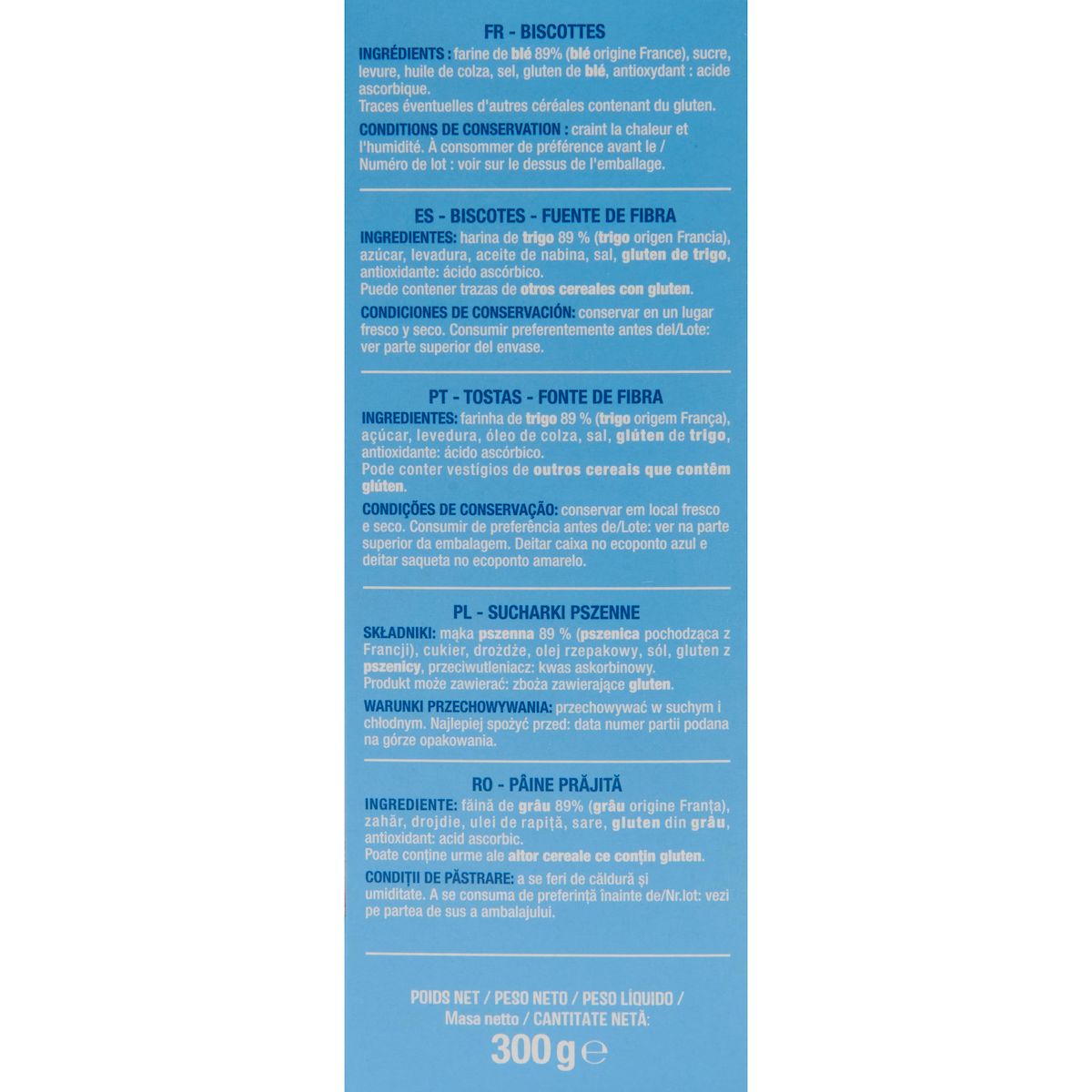 AUCHAN Biscottes au froment sans huile de palme 2x18 biscottes 300g