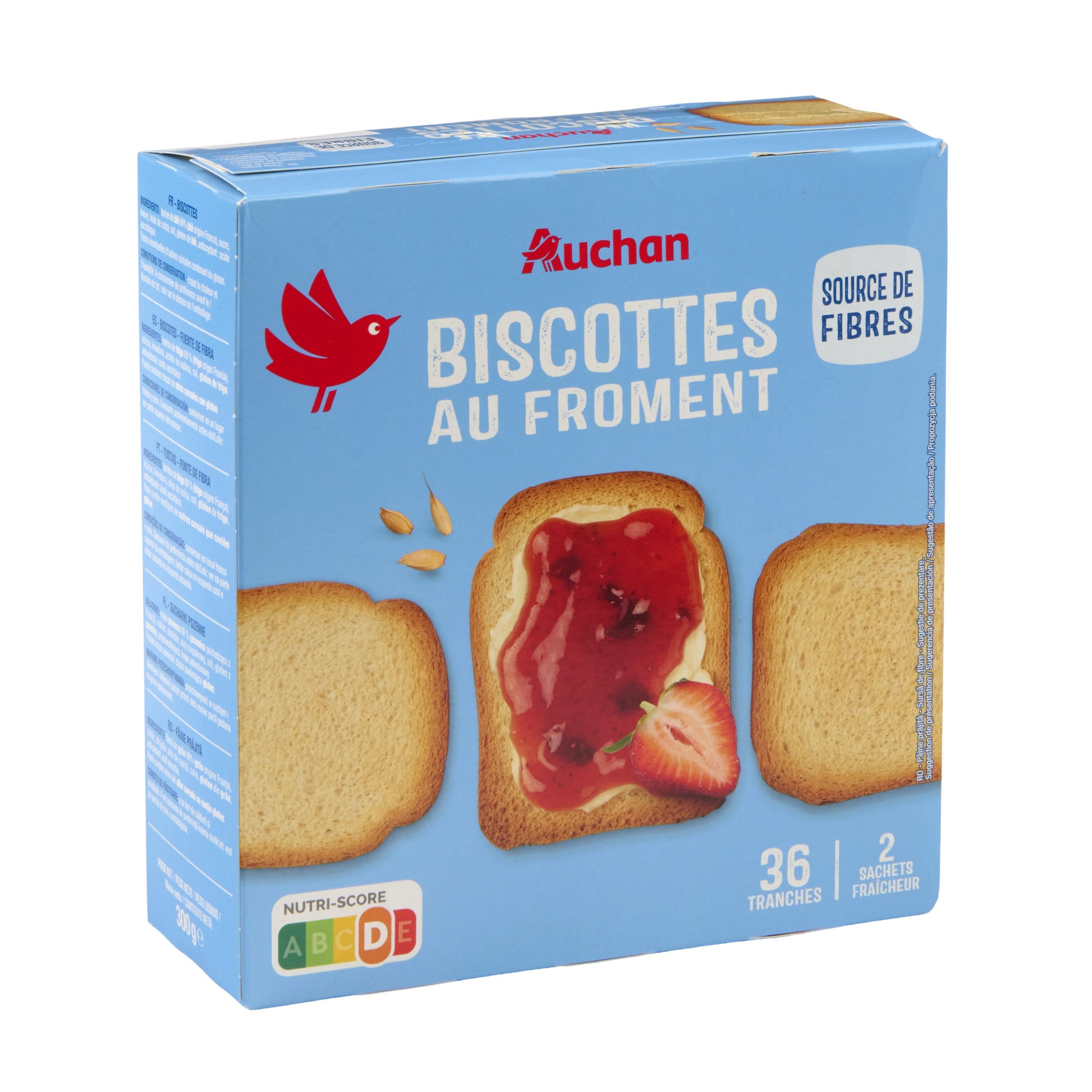 Voir la diapositive 4 : AUCHAN Biscottes au froment sans huile de palme 2x18 biscottes 300g